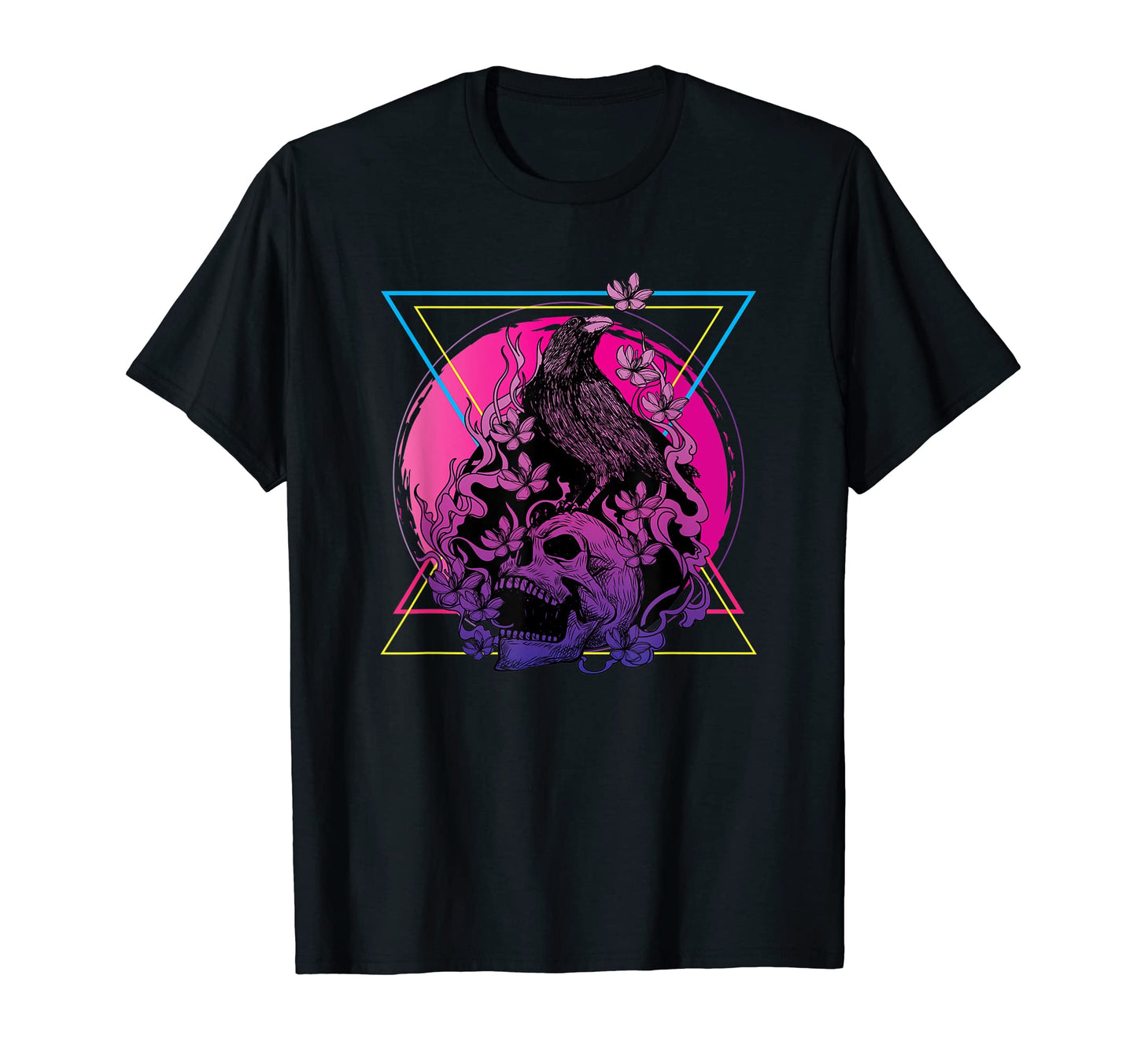 Vaporwave Skull And Crow Aesthetic Pastel T-Shirt - Graphic Print Unisex - T-Shirt, Sweatshirt, Hoodie