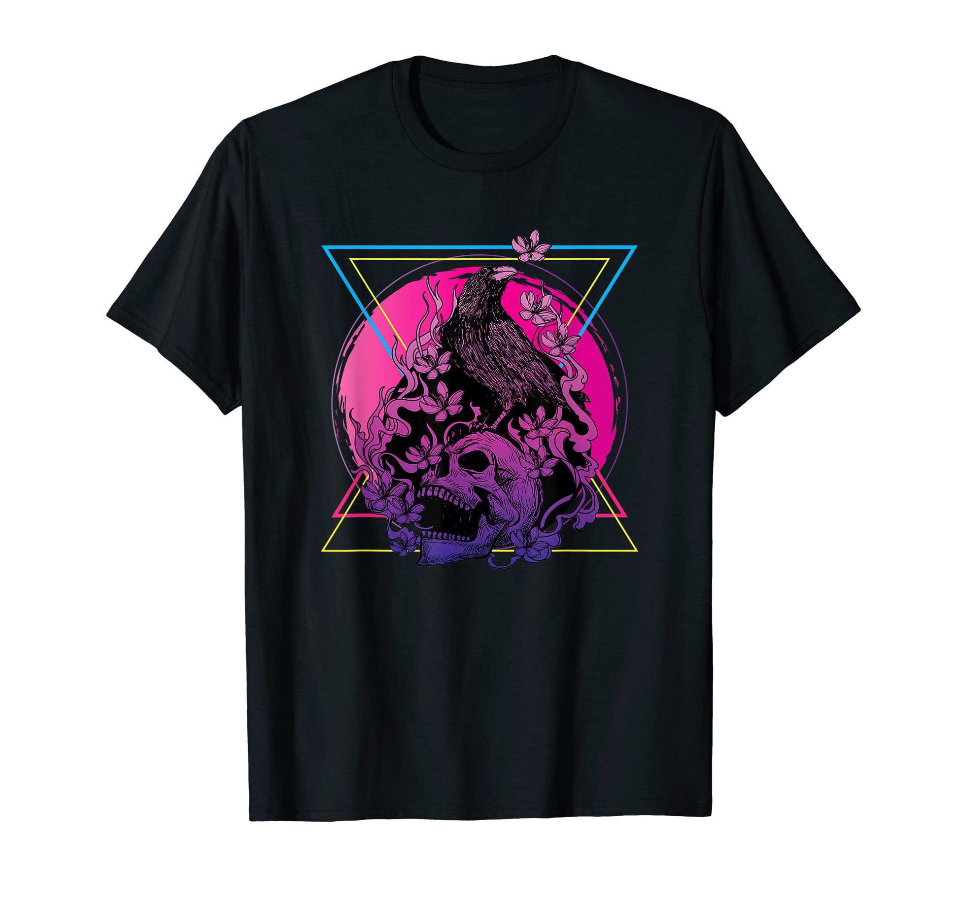 Vaporwave Skull And Crow Aesthetic Pastel T-Shirt - Graphic Print Unisex - T-Shirt, Sweatshirt, Hoodie