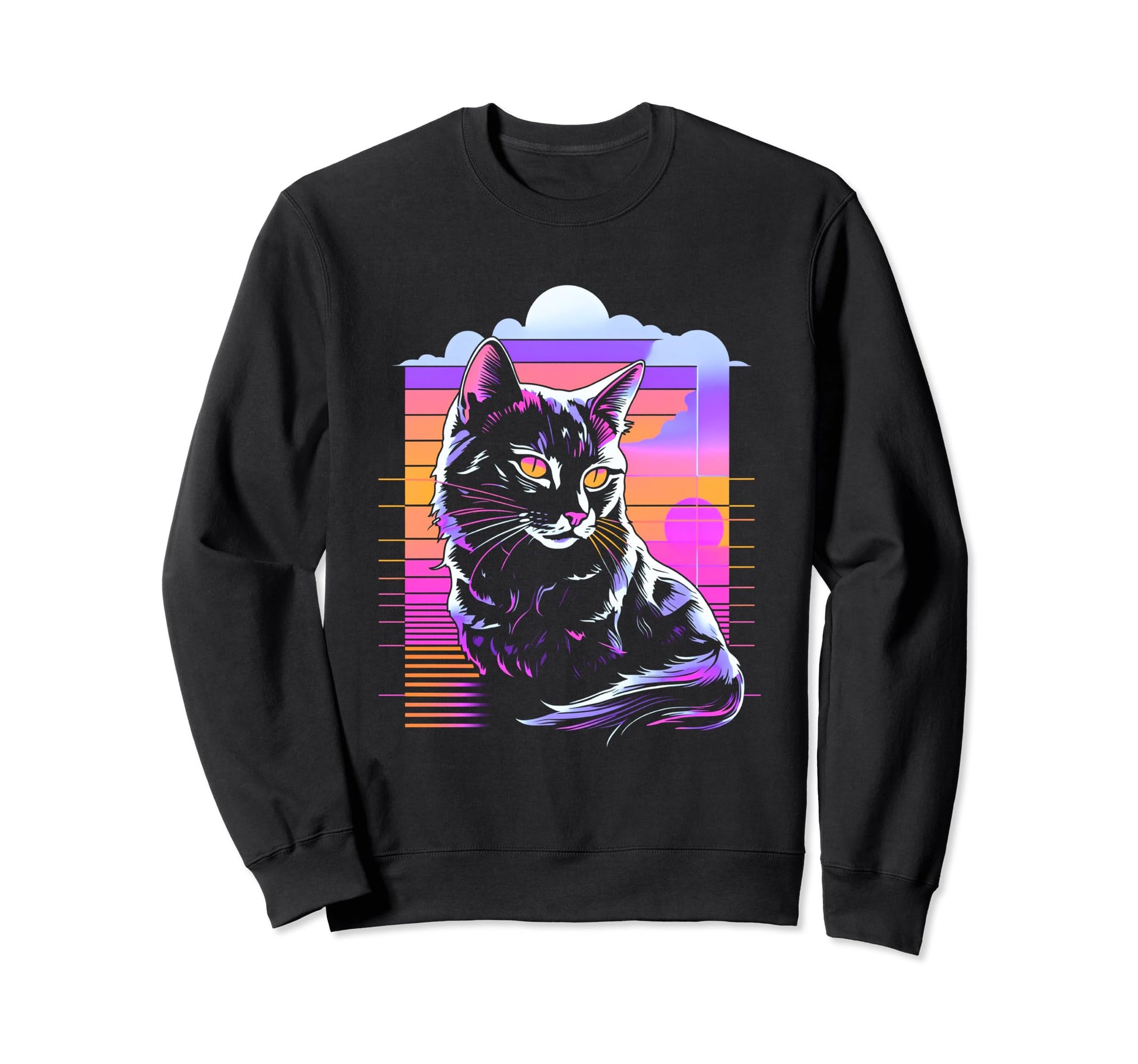 80S Vaporwave Aesthetics Cat Sweatshirt - Aesthetic Graphic Men Women - T-Shirt, Sweatshirt, Hoodie