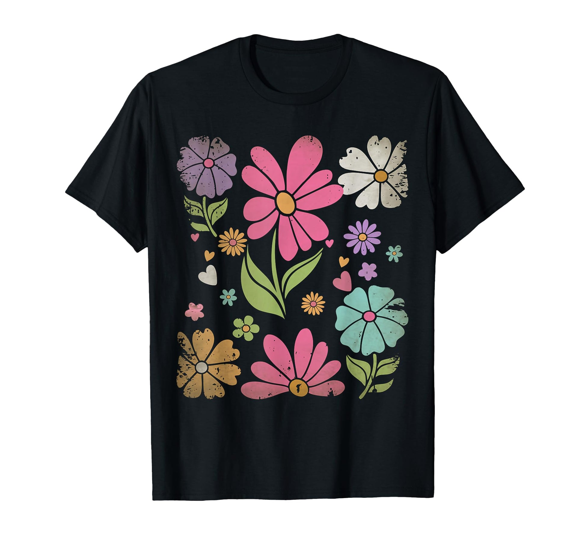 Boho Wildflowers Distressed Flower T-Shirt - Minimalist Print Men Women - T-Shirt, Sweatshirt, Hoodie