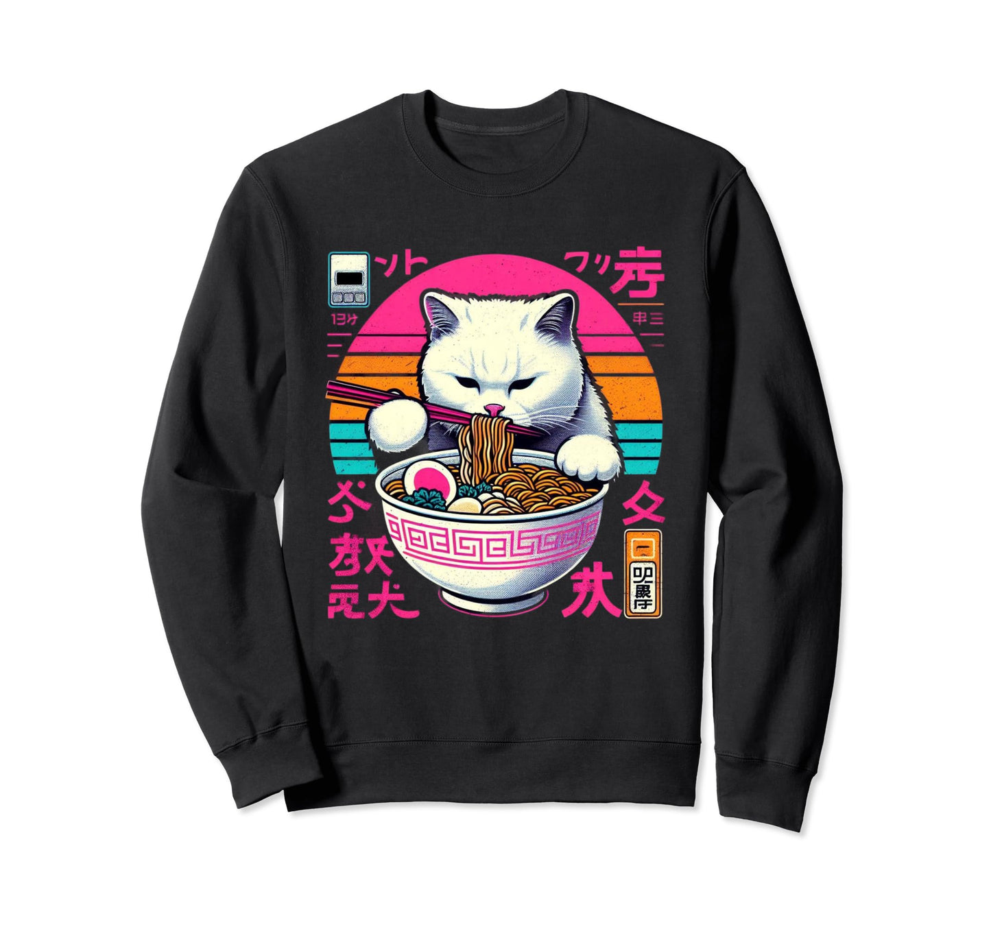 Ramen Cat Vaporwave Japanese Aesthetic Sweatshirt - Graphic Print Unisex - T-Shirt, Sweatshirt, Hoodie