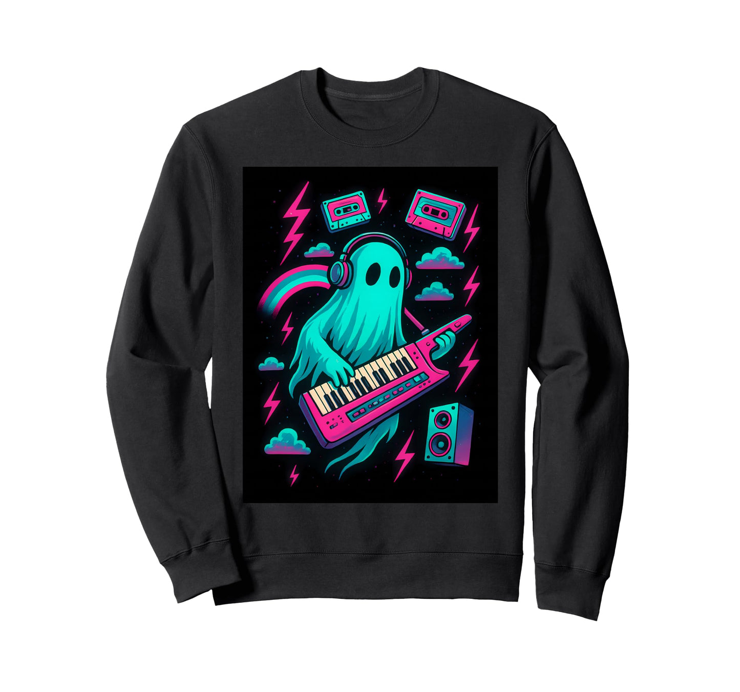 Synthwave Ghost Keytar Musician Sweatshirt - Aesthetic Graphic for Adults - T-Shirt, Sweatshirt, Hoodie