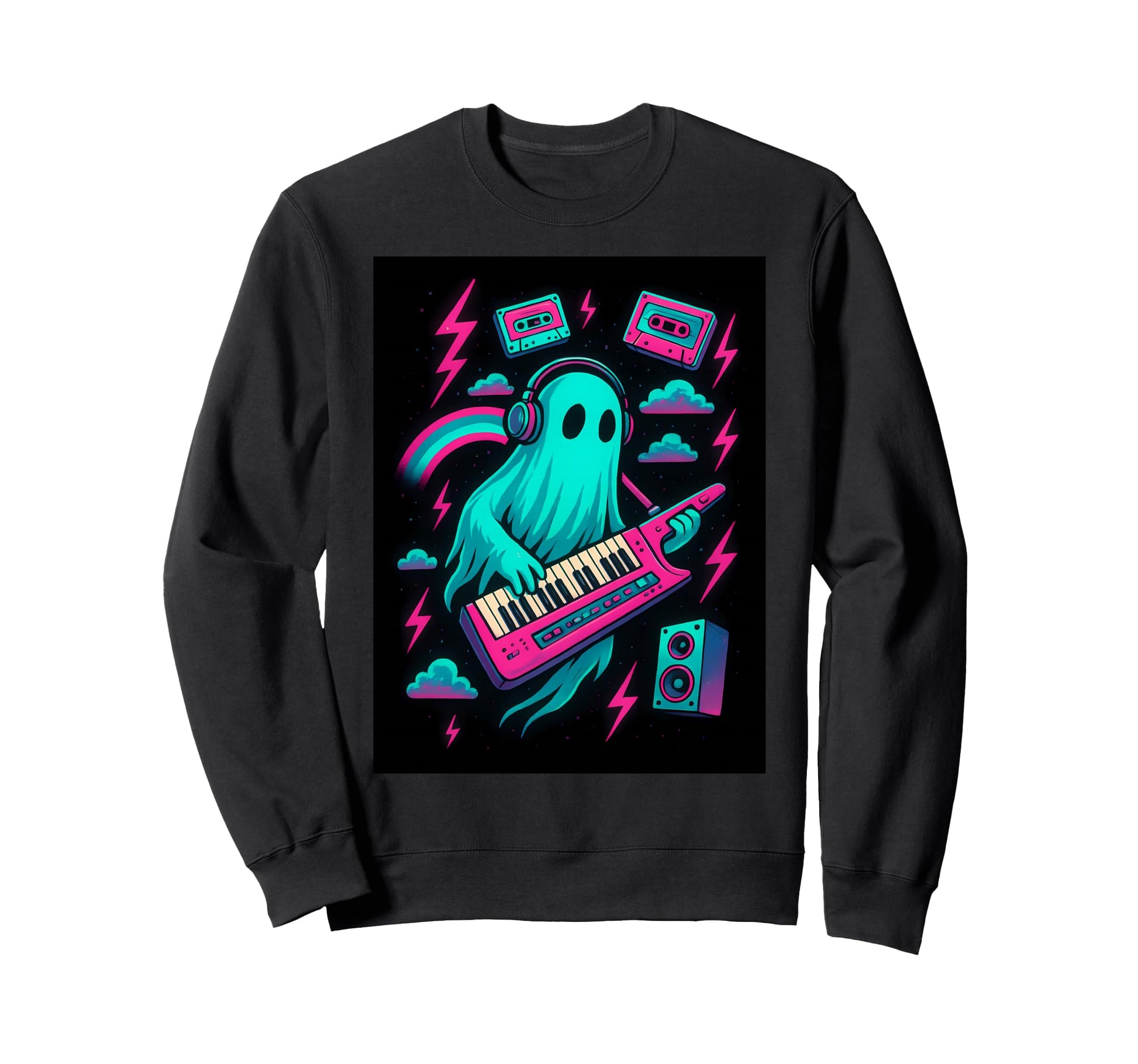 Synthwave Ghost Keytar Musician Sweatshirt - Aesthetic Graphic for Adults - T-Shirt, Sweatshirt, Hoodie