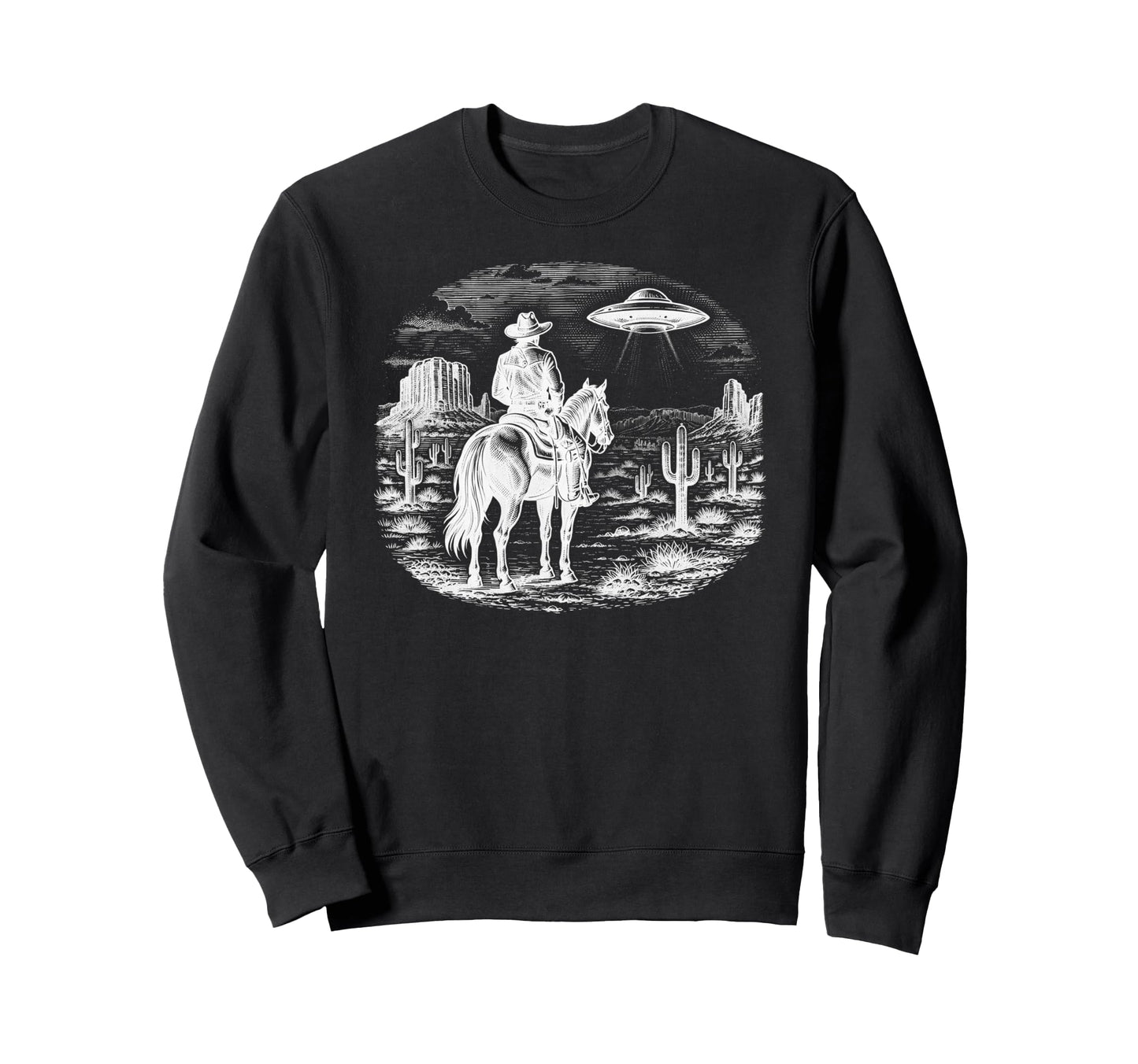 Horse Lover Ufo Western Cowboy Horse Sweatshirt - Minimalist Print Unisex - T-Shirt, Sweatshirt, Hoodie