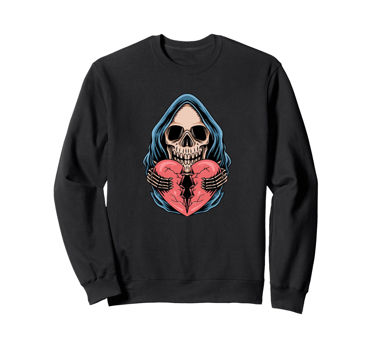 Broken Heart Death Skull Aesthetic Sweatshirt - Graphic Print for Adults - T-Shirt, Sweatshirt, Hoodie