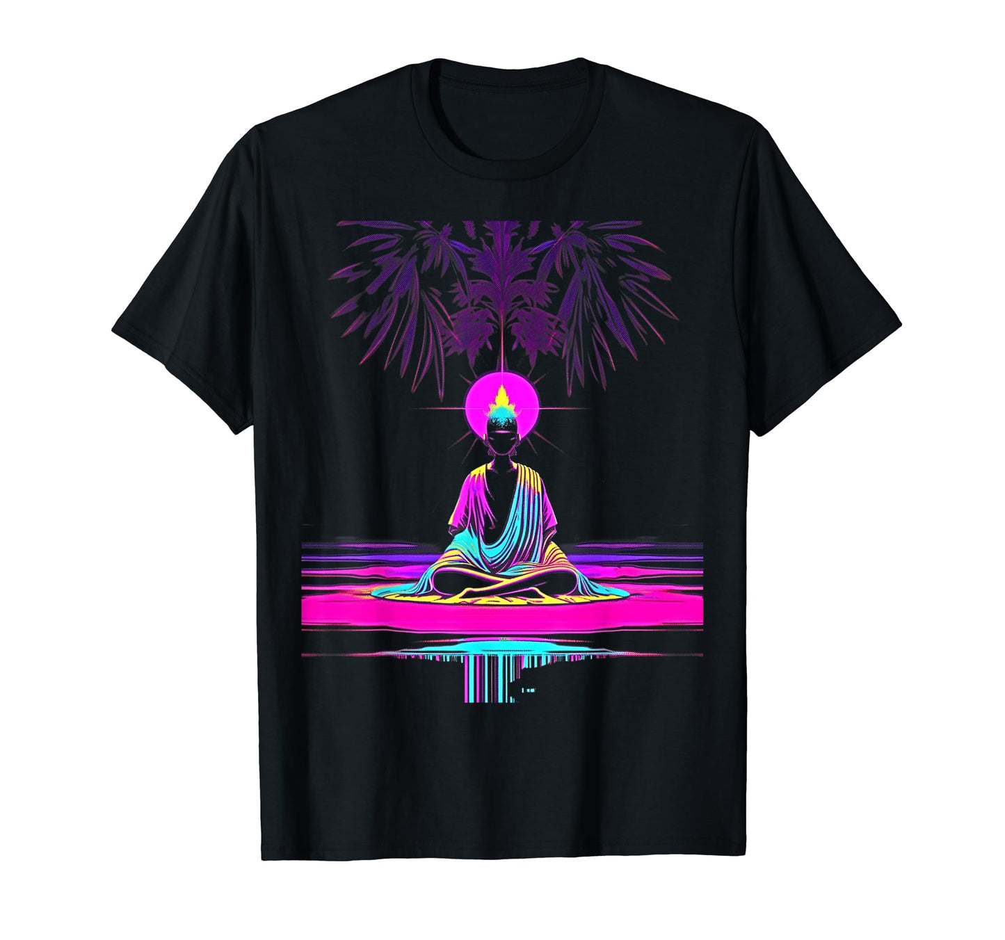 Synthwave Alien Buddha Cyberpunk 80S Sci T-Shirt - Minimalist Print Unisex - T-Shirt, Sweatshirt, Hoodie