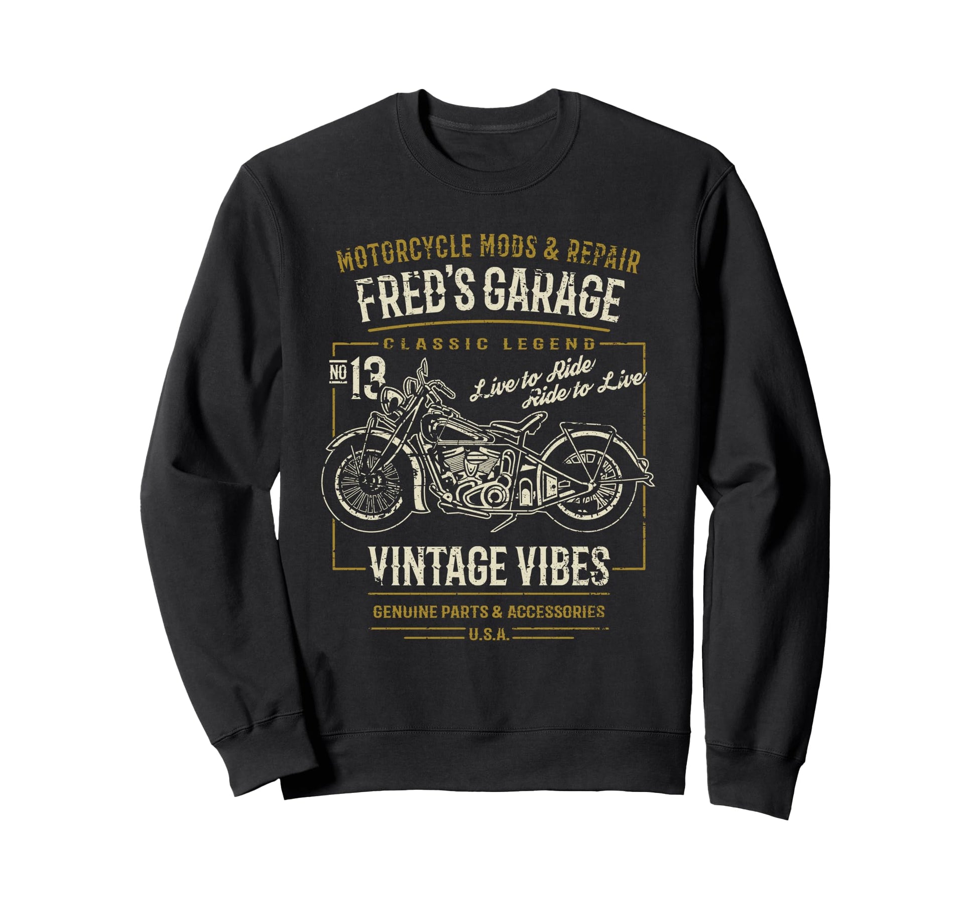 Freds Garage Motorcycle Distressed Sweatshirt - Casual Everyday Wear Unisex - T-Shirt, Sweatshirt, Hoodie