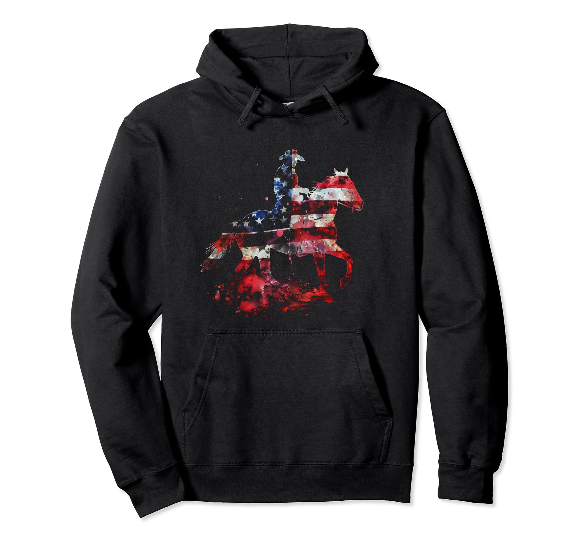 Cowboy American Flag Horse Riding Hoodie - Casual Everyday Wear Unisex - T-Shirt, Sweatshirt, Hoodie