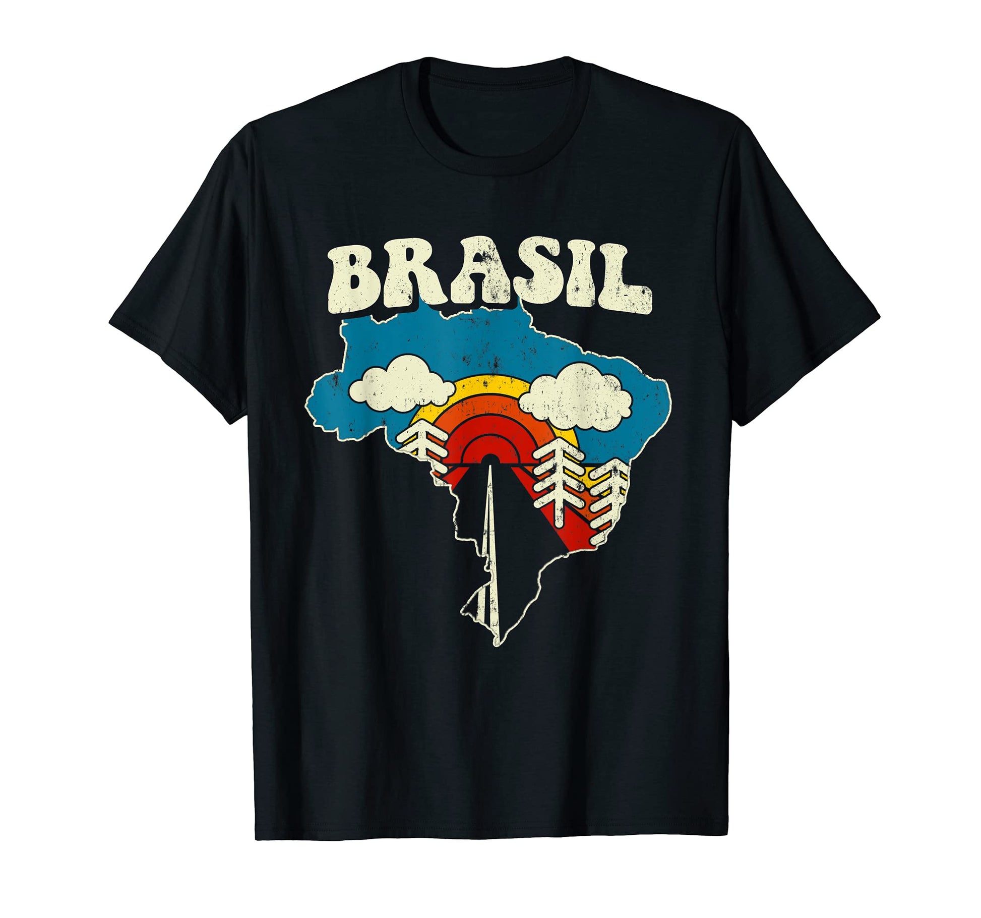 Brasil Brasilian Country Rainbow 70S Map T-Shirt - Novelty Apparel Unisex - T-Shirt, Sweatshirt, Hoodie