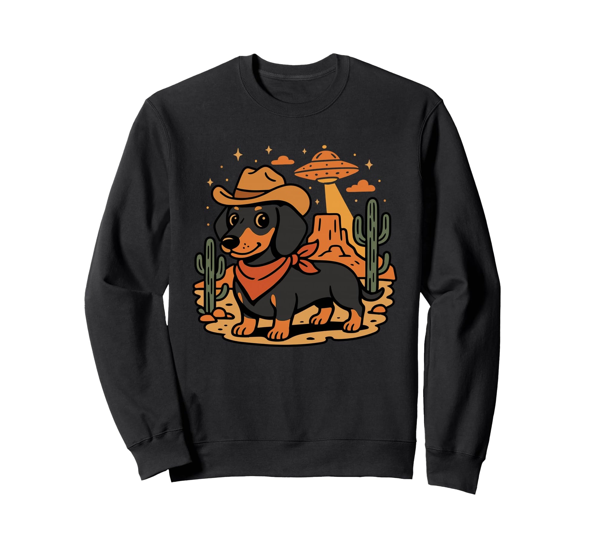 Western Dachshund Dog Cowboy Ufo Sweatshirt - Trendy Graphic for Adults - T-Shirt, Sweatshirt, Hoodie