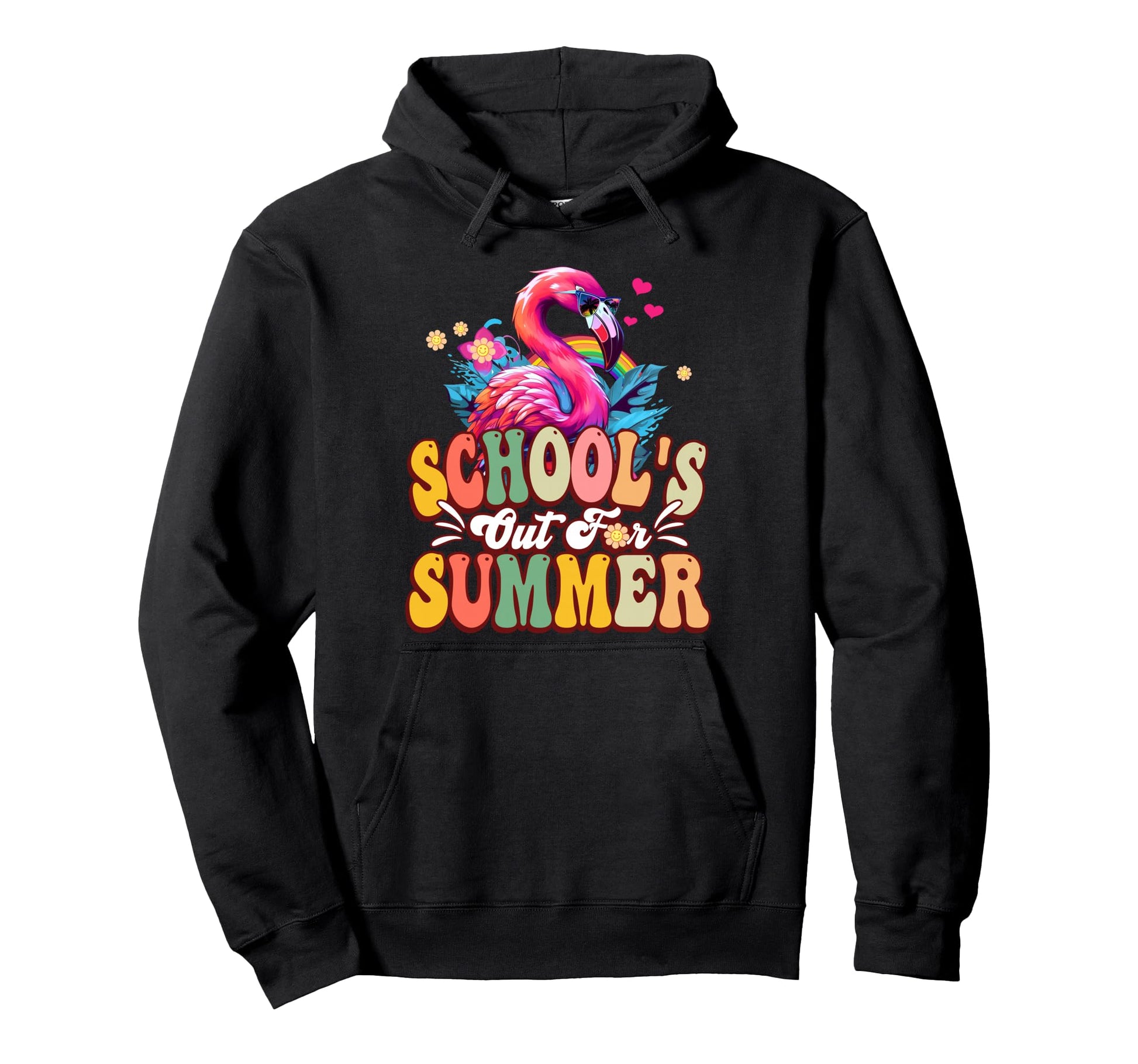 Flamingo Schools Out Summer Rainbow Hoodie - Aesthetic Graphic for Adults - T-Shirt, Sweatshirt, Hoodie