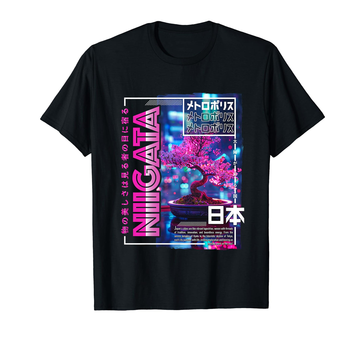 Niigata City 80S Synthwave Bonsai Japan T-Shirt - Unique Graphic Men Women - T-Shirt, Sweatshirt, Hoodie