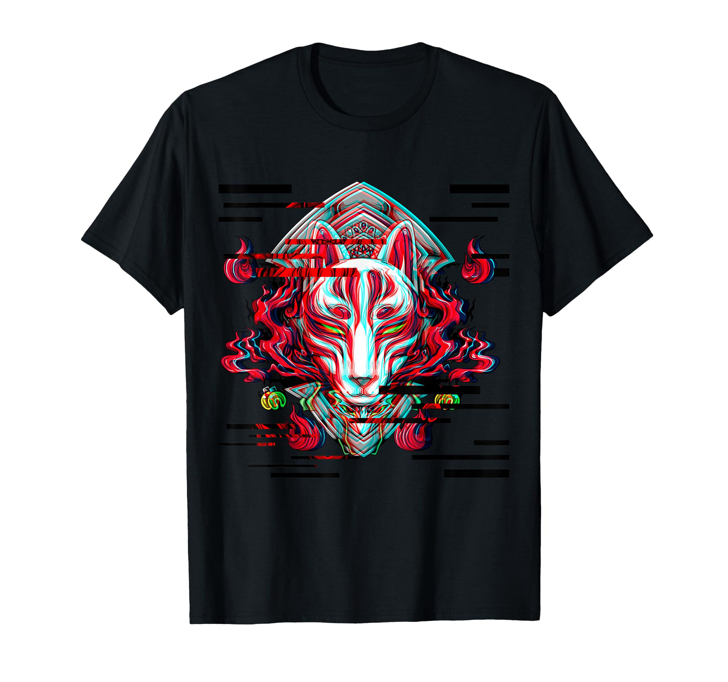 Kitsune Mask Glitch Anime Aesthetic Japan T-Shirt - Novelty Apparel Unisex - T-Shirt, Sweatshirt, Hoodie