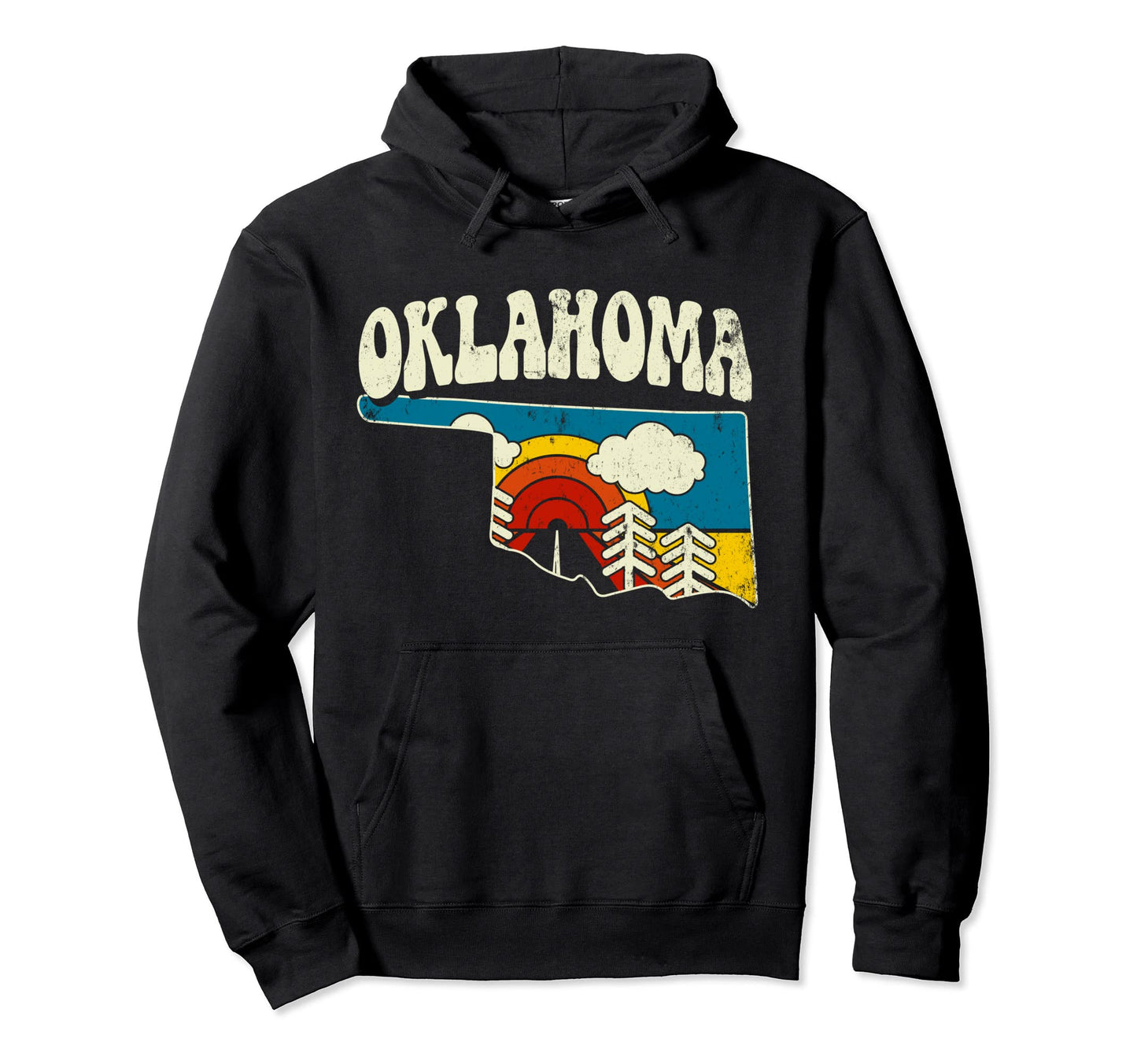 Oklahoma State Rainbow Hippie 70S Map Hoodie - Unique Graphic Men Women - T-Shirt, Sweatshirt, Hoodie
