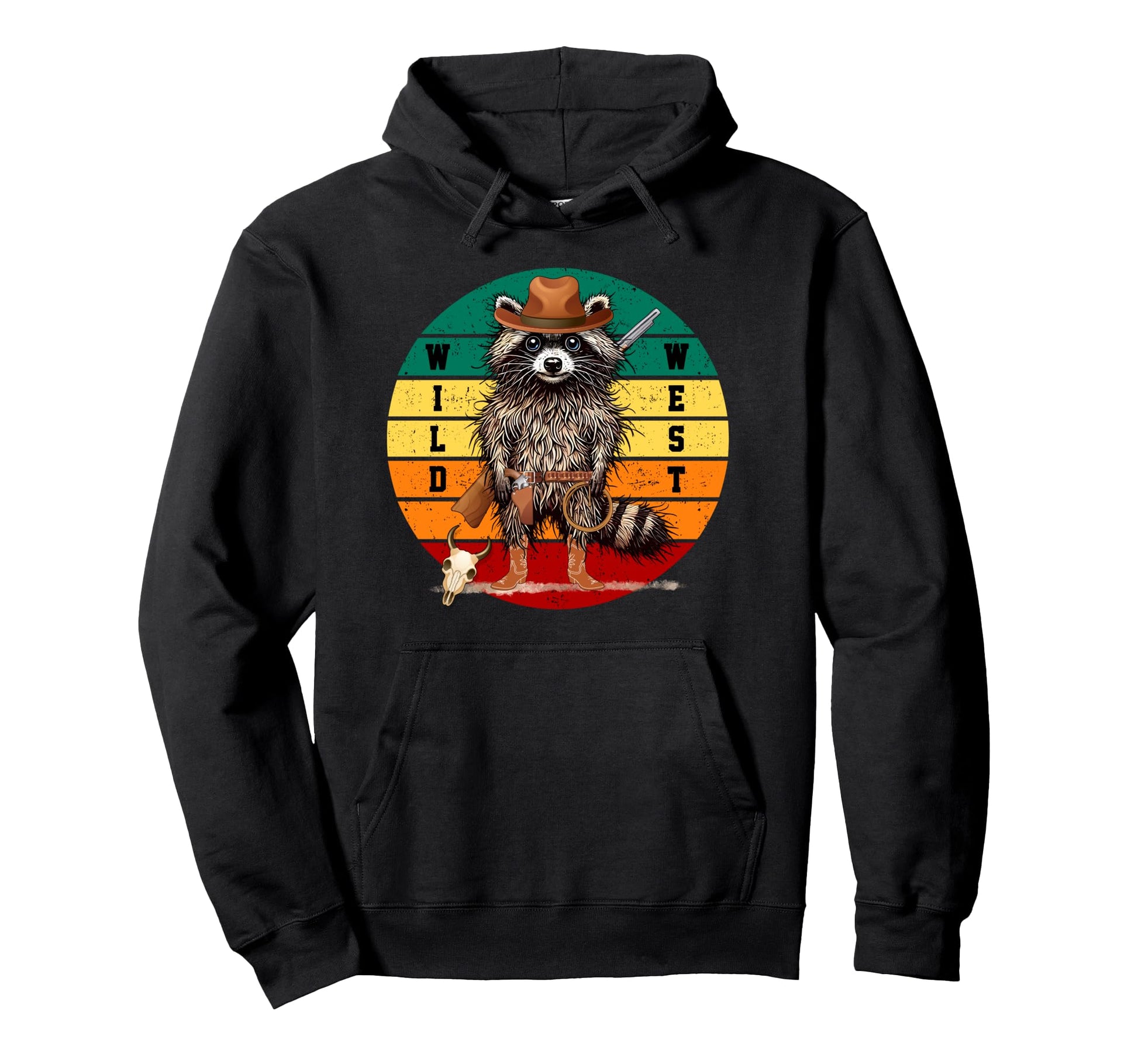 Raccoon Funny Wild West Racoon Western Hoodie - Minimalist Print Unisex - T-Shirt, Sweatshirt, Hoodie