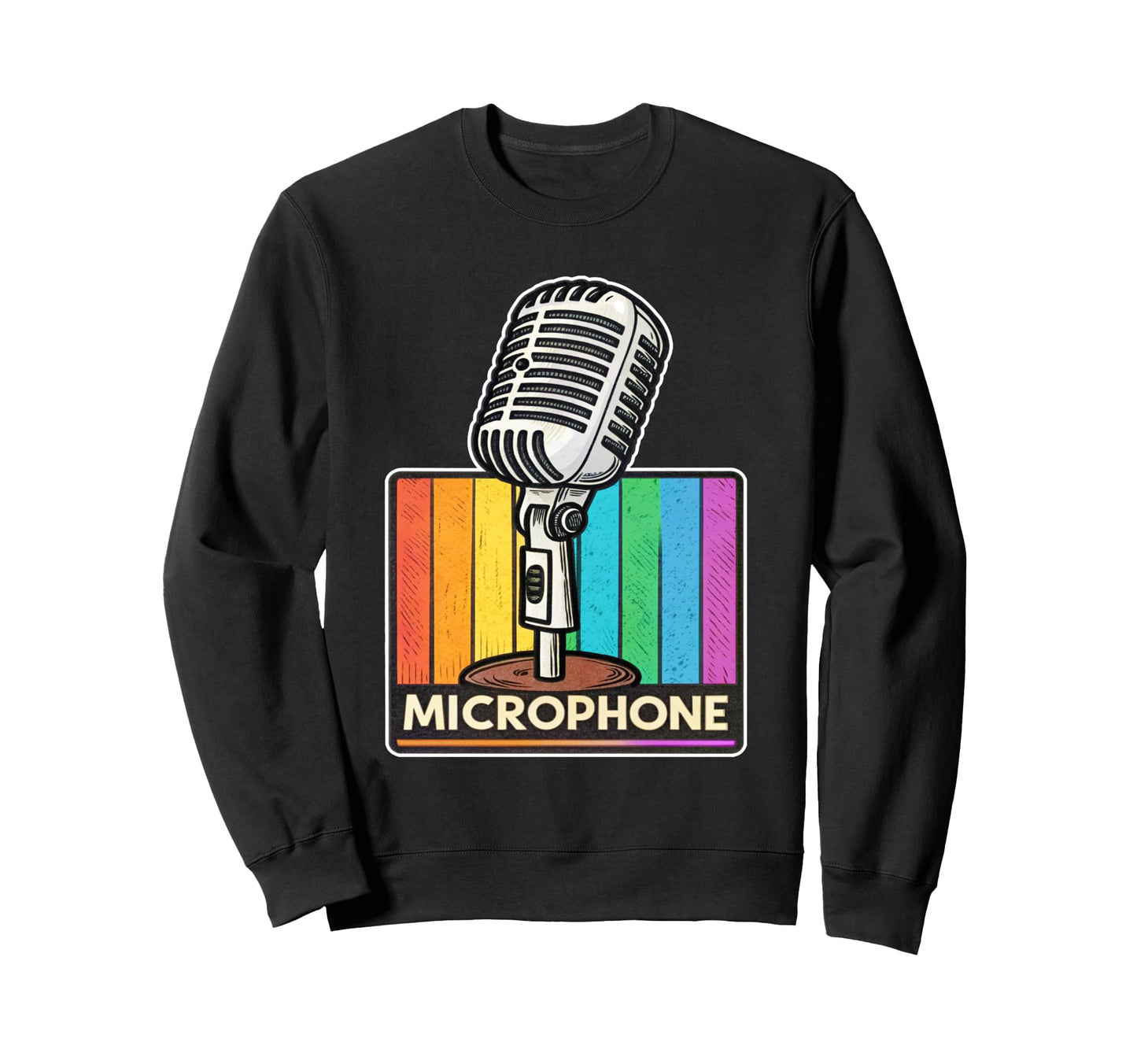Microphone Rainbow Stripes Sweatshirt - Unique Graphic Unisex - T-Shirt, Sweatshirt, Hoodie