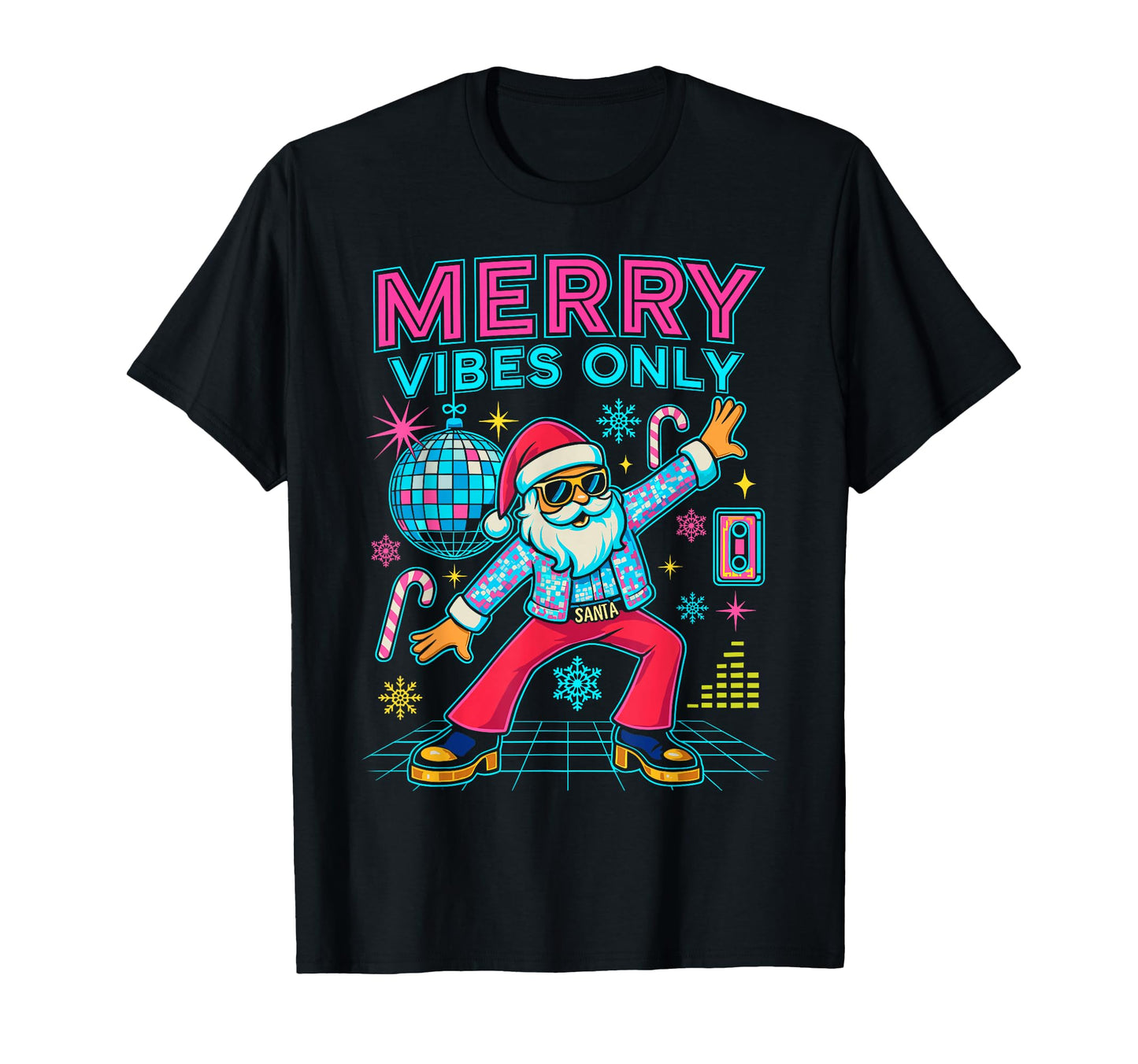 Merry Vibes Only Santa Disco 70S 80S T-Shirt - Custom Art Print for Adults - T-Shirt, Sweatshirt, Hoodie