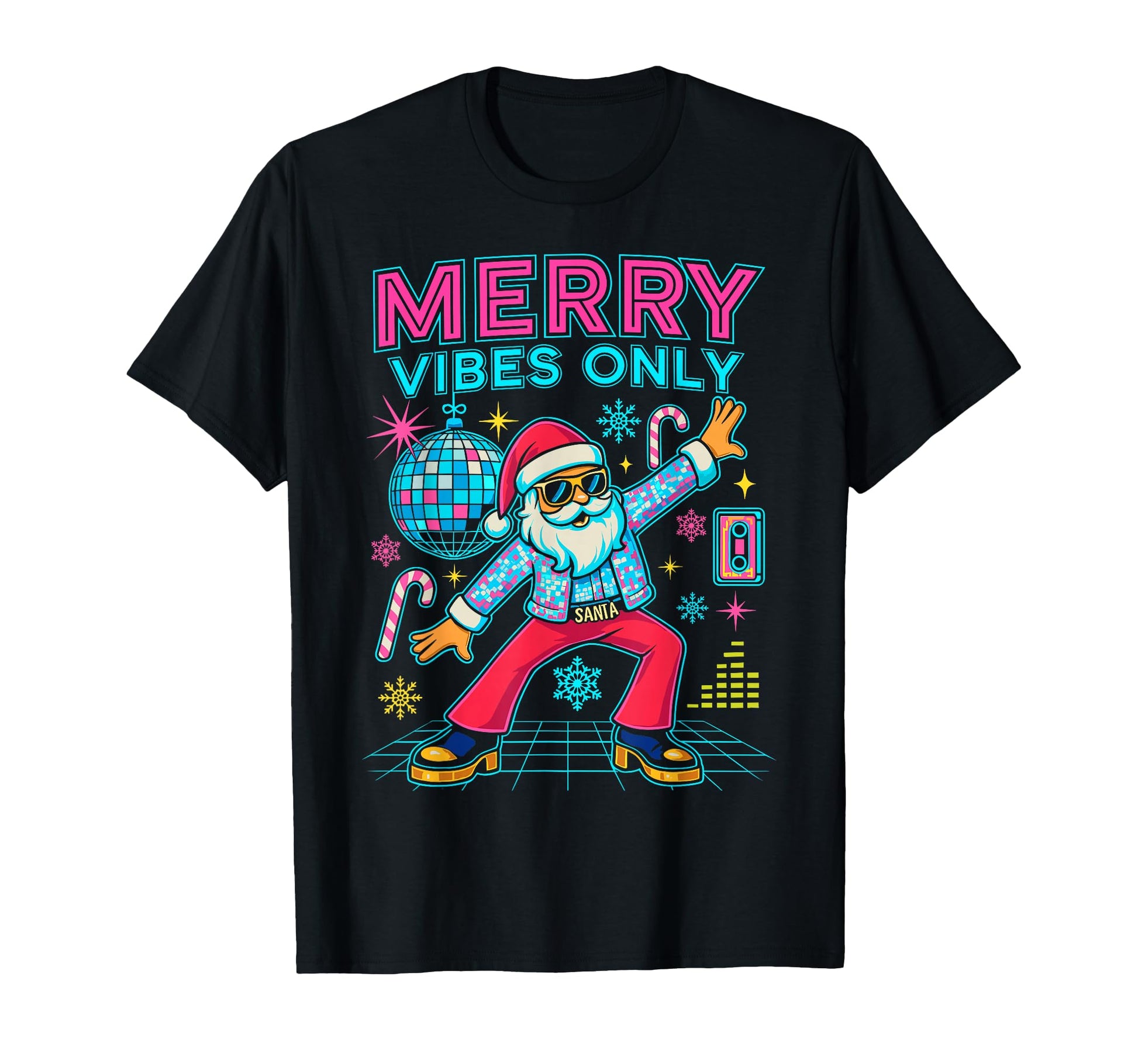 Merry Vibes Only Santa Disco 70S 80S T-Shirt - Custom Art Print for Adults - T-Shirt, Sweatshirt, Hoodie