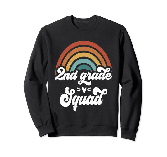 2Nd Grade Squad Groovy Rainbow Sweatshirt - Unique Graphic for Adults - T-Shirt, Sweatshirt, Hoodie