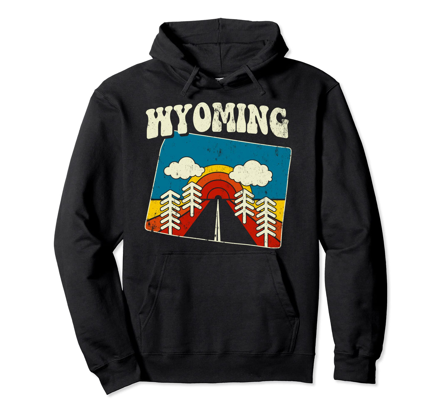 Wyoming State Rainbow Hippie 70S Map Hoodie - Novelty Apparel for Adults - T-Shirt, Sweatshirt, Hoodie