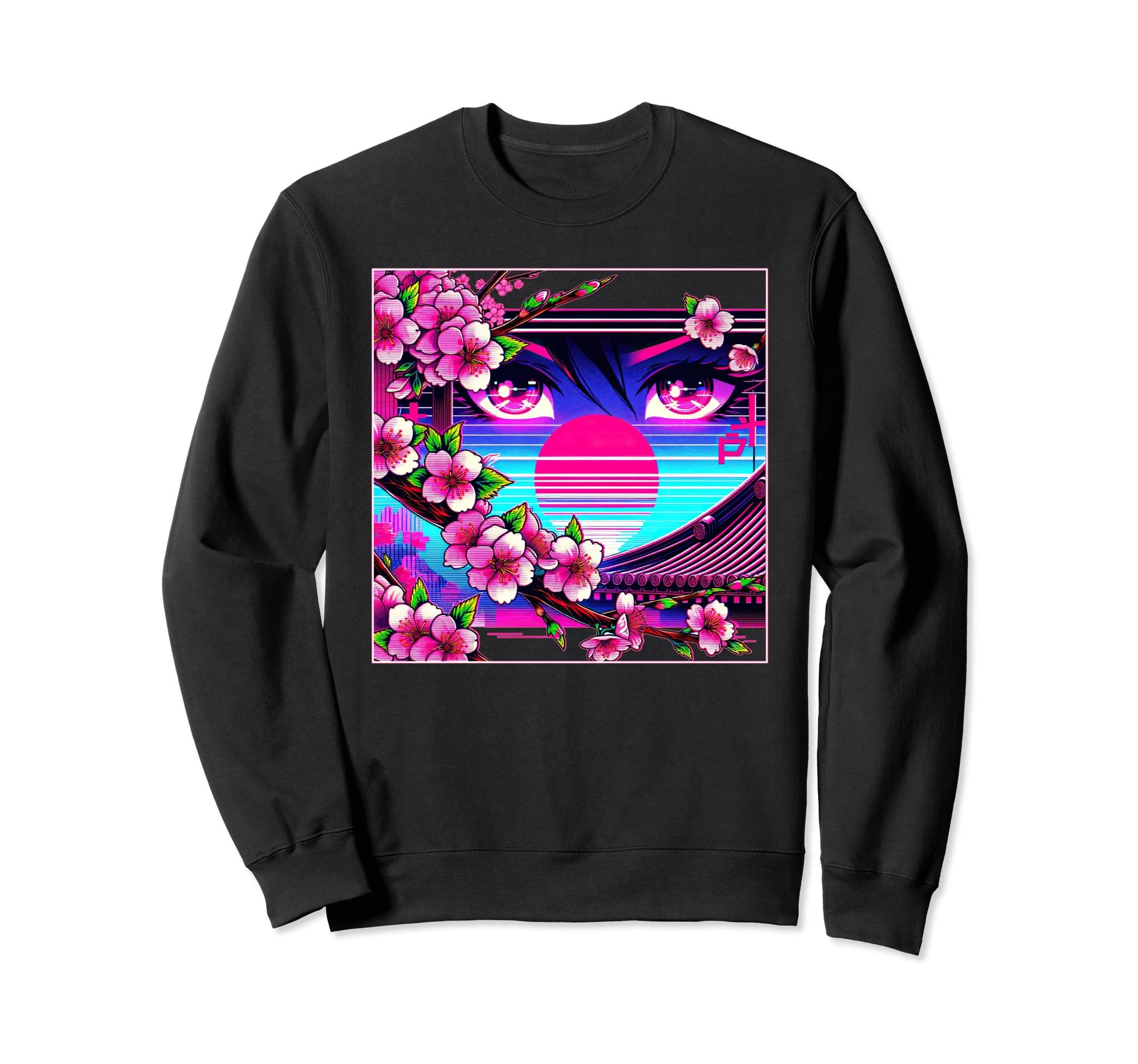 Sakura Synthwave Japanese Sweatshirt - Novelty Apparel for Adults - T-Shirt, Sweatshirt, Hoodie