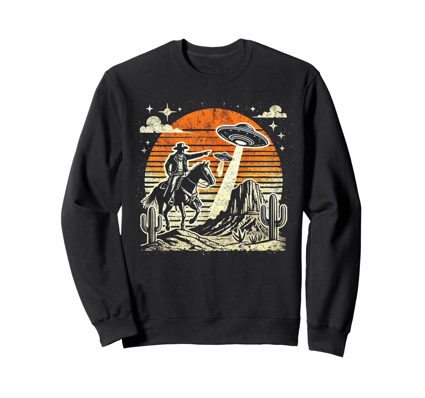 Funny 90S Western Cowboy Ufo Sweatshirt - Graphic Print for Adults - T-Shirt, Sweatshirt, Hoodie