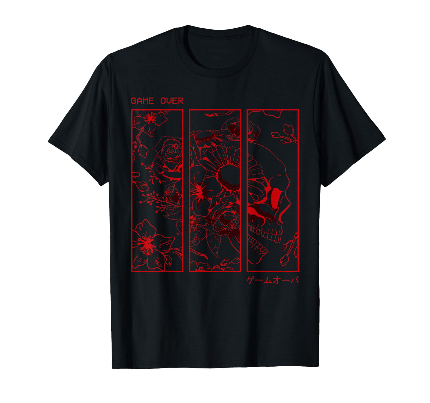 Soft Grunge Aesthetic Skull Roses Japanese T-Shirt - Trendy Graphic Unisex - T-Shirt, Sweatshirt, Hoodie