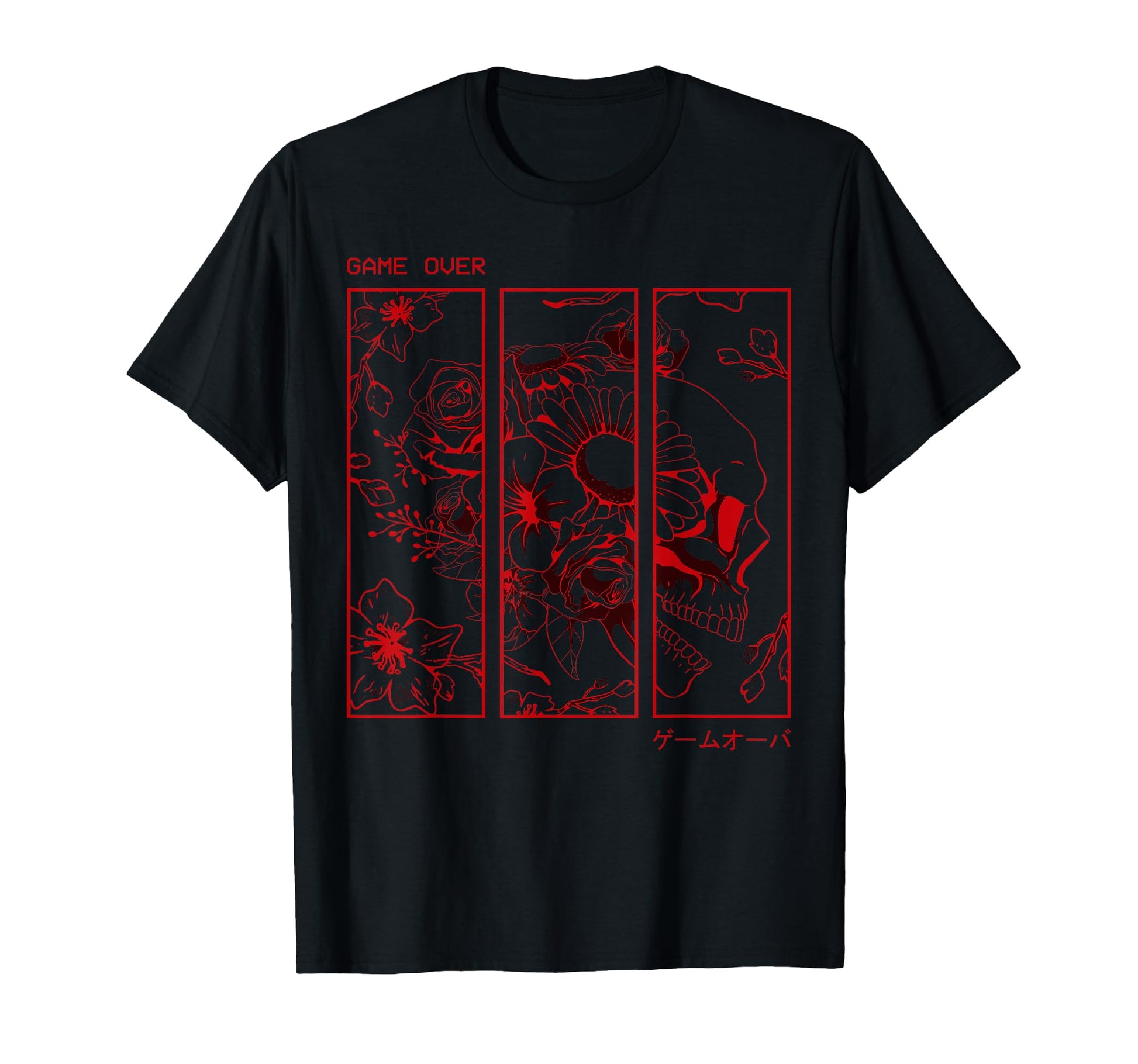 Soft Grunge Aesthetic Skull Roses Japanese T-Shirt - Trendy Graphic Unisex - T-Shirt, Sweatshirt, Hoodie