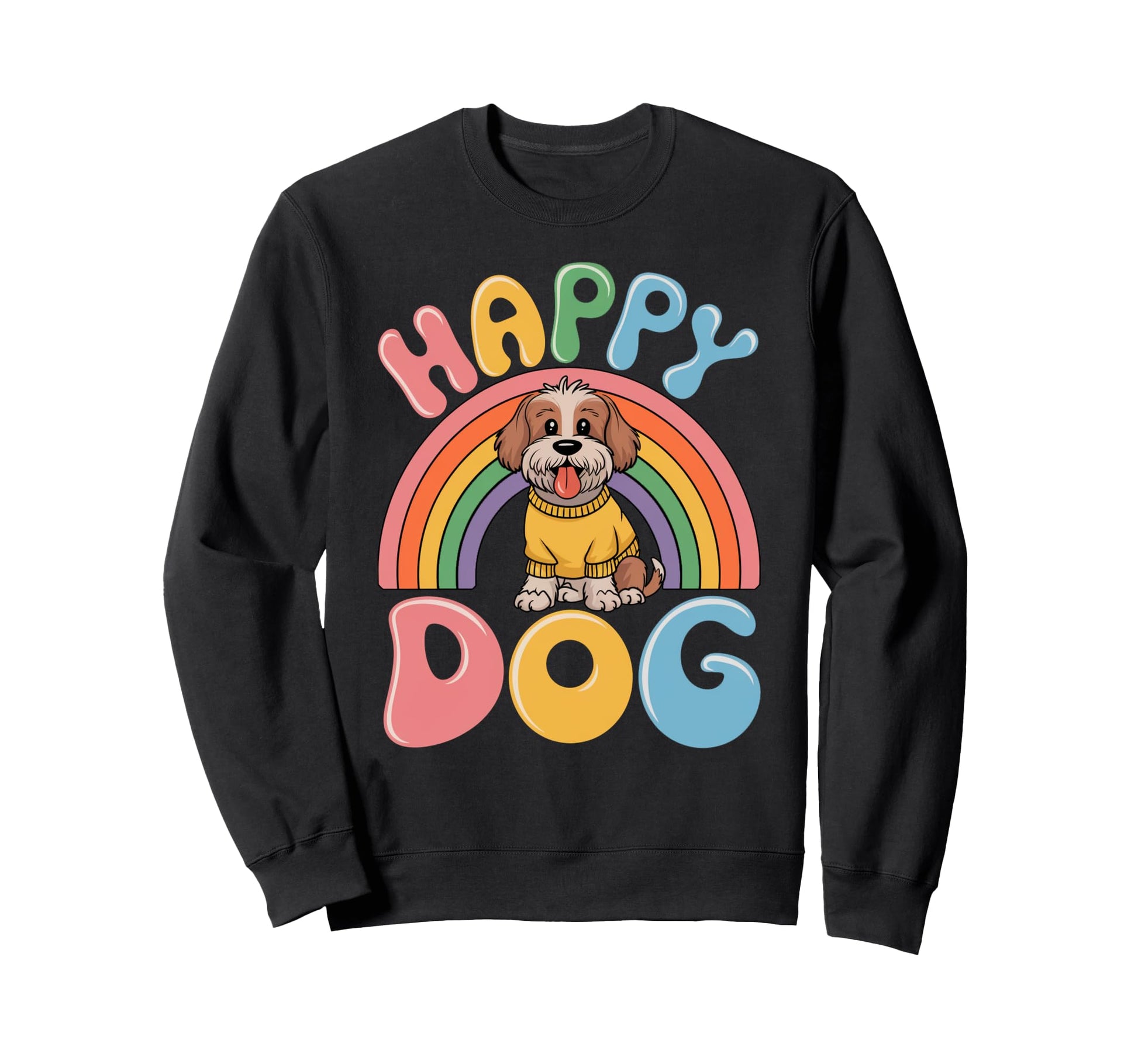 Happy Dog Rainbow Illustration Sweatshirt - Minimalist Print for Adults - T-Shirt, Sweatshirt, Hoodie