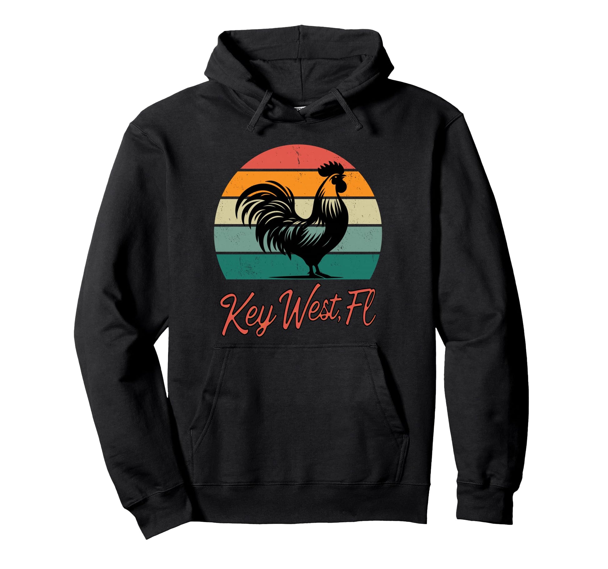 Key West Florida Rooster Chicken Sunset Hoodie - Unique Graphic Unisex - T-Shirt, Sweatshirt, Hoodie