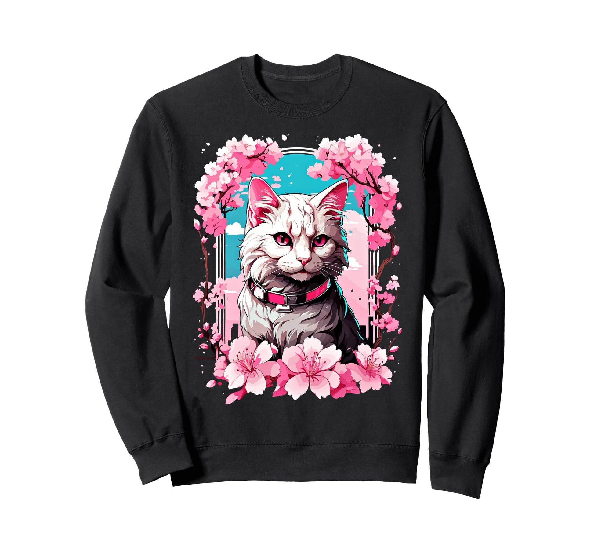 Anime Cat Japanese Vaporwave Aesthetic Sweatshirt - Unique Graphic Unisex - T-Shirt, Sweatshirt, Hoodie