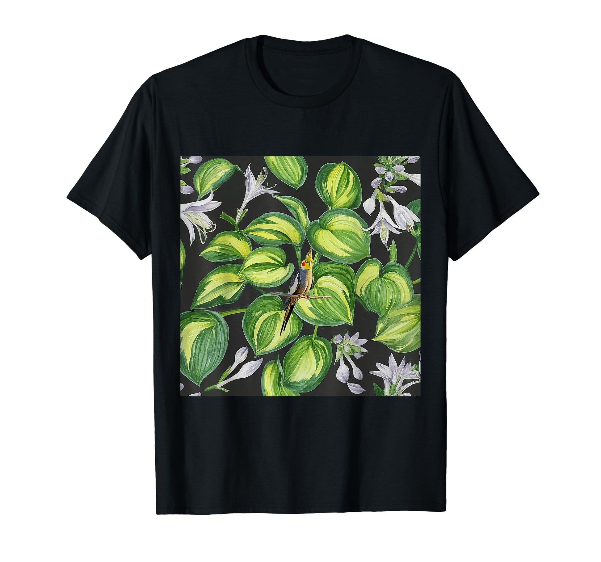 Cockatiel Green Yellow Hosta Plant T-Shirt - Minimalist Print Unisex - T-Shirt, Sweatshirt, Hoodie