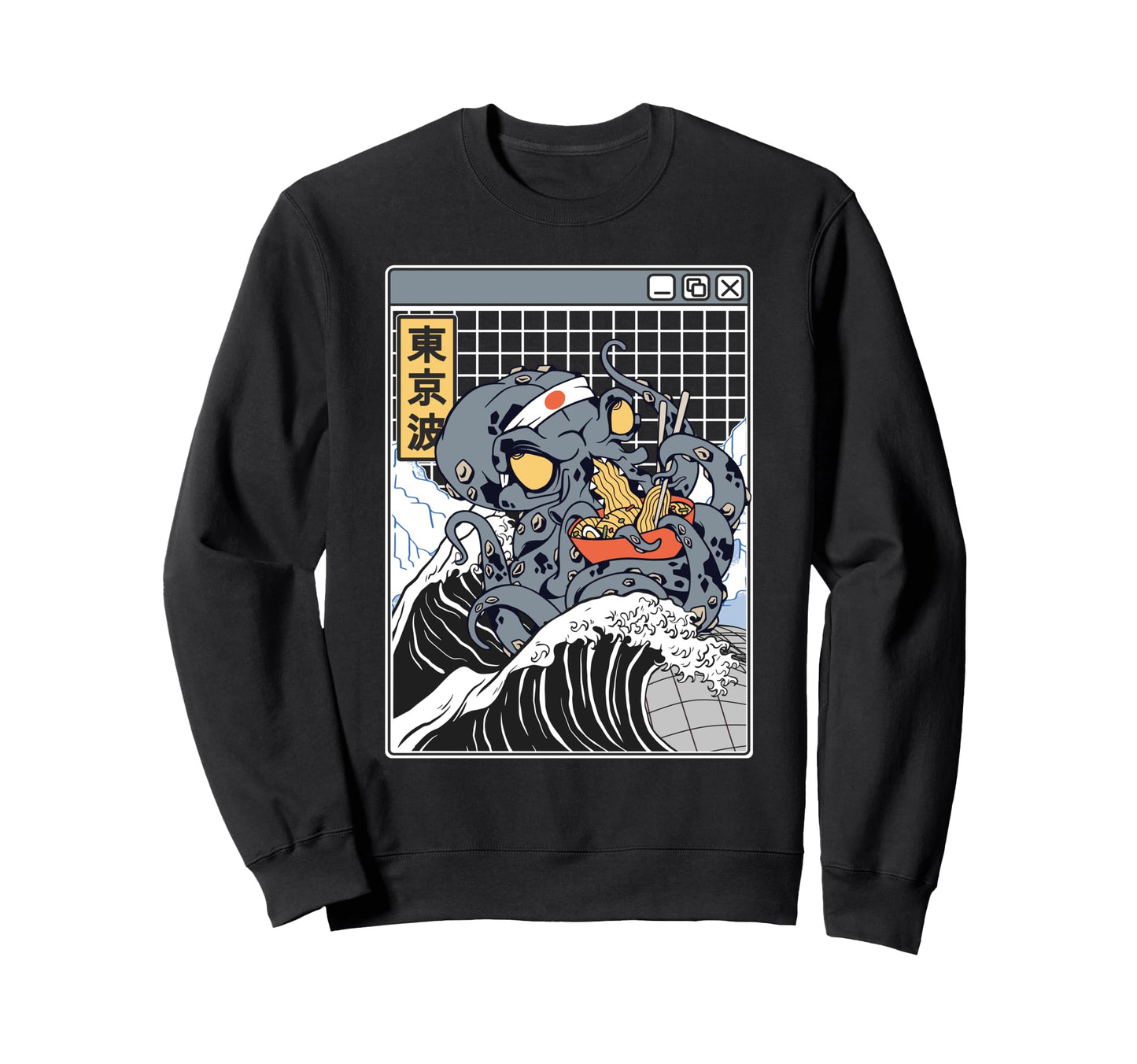 Kanagawa Wave Octopus Anime Sweatshirt - Aesthetic Graphic for Adults - T-Shirt, Sweatshirt, Hoodie