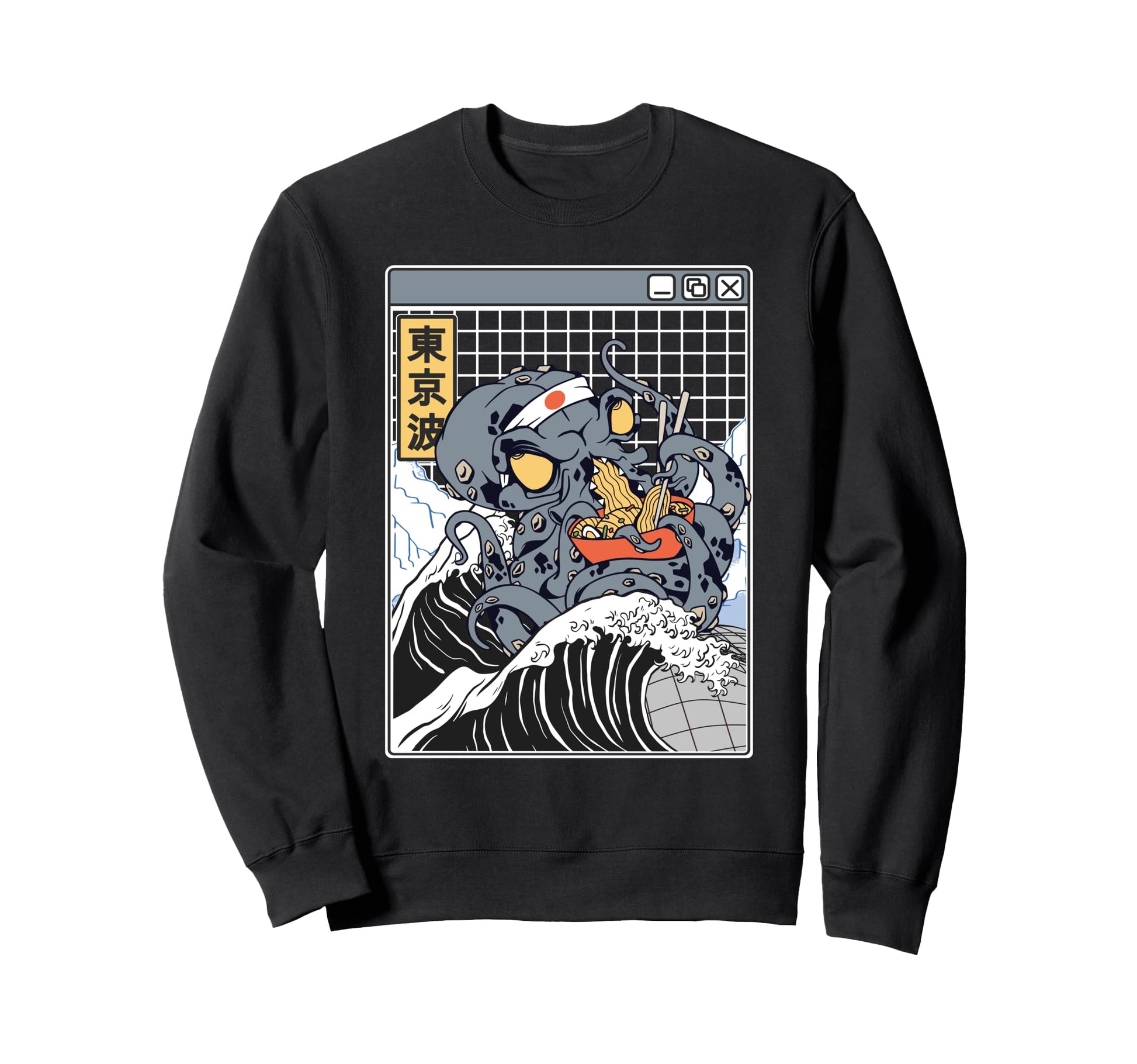 Kanagawa Wave Octopus Anime Sweatshirt - Aesthetic Graphic for Adults - T-Shirt, Sweatshirt, Hoodie