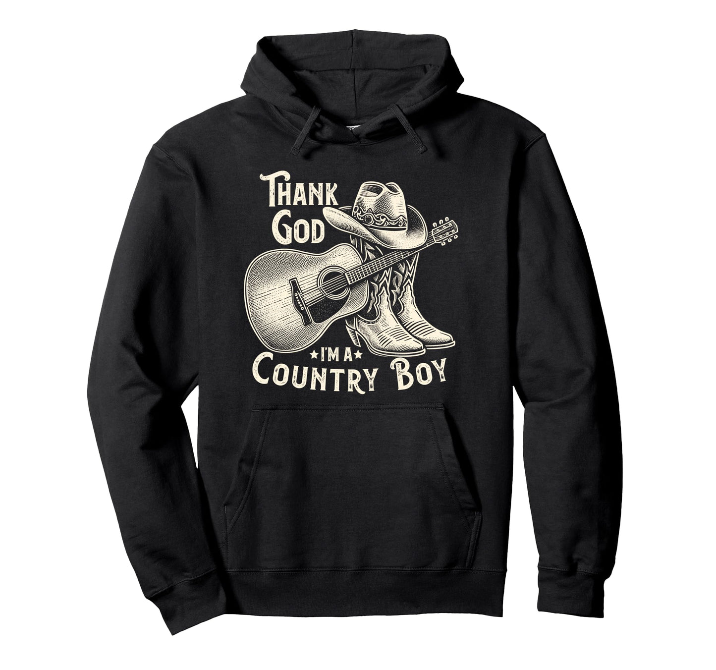 Thank God Im Country Music Cowboy Western Hoodie - Graphic Print for Adults - T-Shirt, Sweatshirt, Hoodie