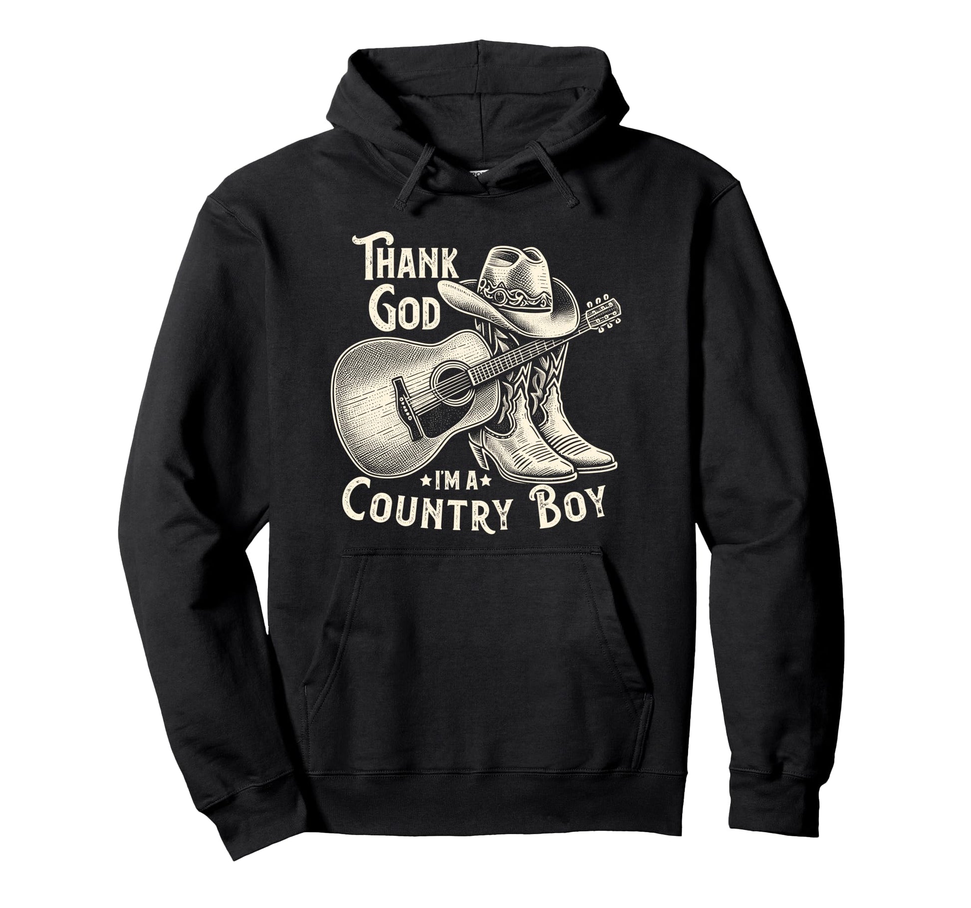 Thank God Im Country Music Cowboy Western Hoodie - Graphic Print for Adults - T-Shirt, Sweatshirt, Hoodie
