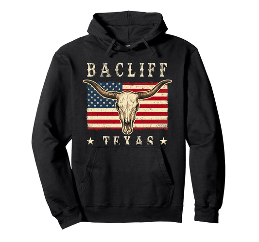 Bacliff Texas Western Patriotic Skull Hoodie - Graphic Print for Adults - T-Shirt, Sweatshirt, Hoodie