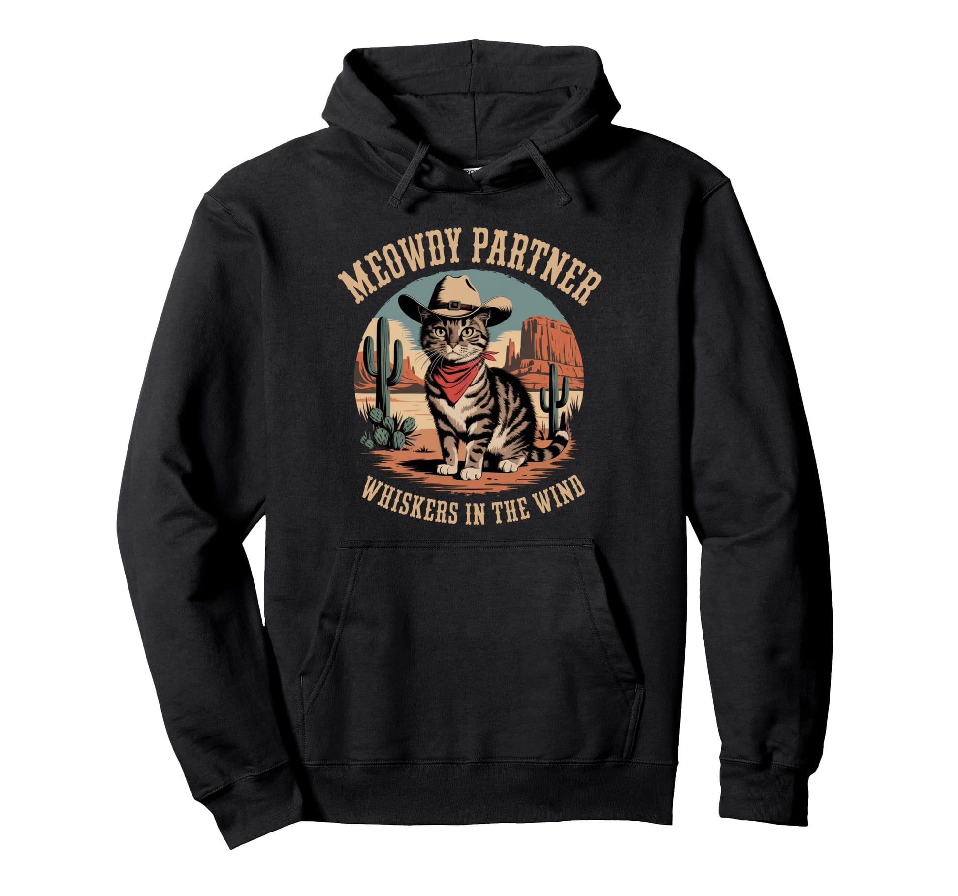Meowdy Partner Cowboy Cat Western Dad Mom Hoodie - Trendy Graphic Unisex - T-Shirt, Sweatshirt, Hoodie