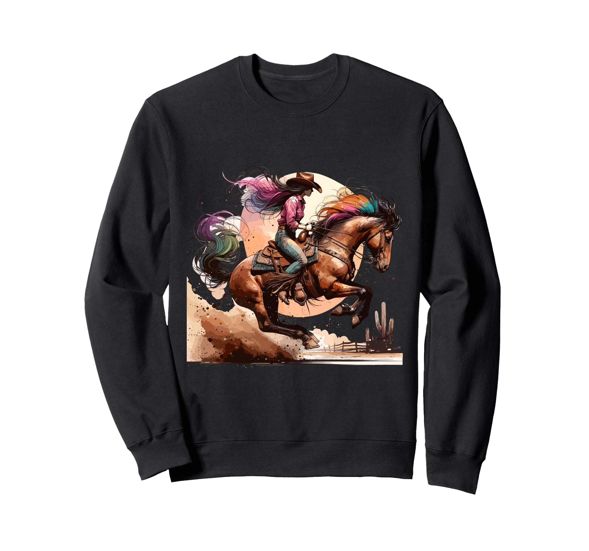 Cowgirl Rodeo Bronco Bucking Western Sweatshirt - Streetwear Style Unisex - T-Shirt, Sweatshirt, Hoodie