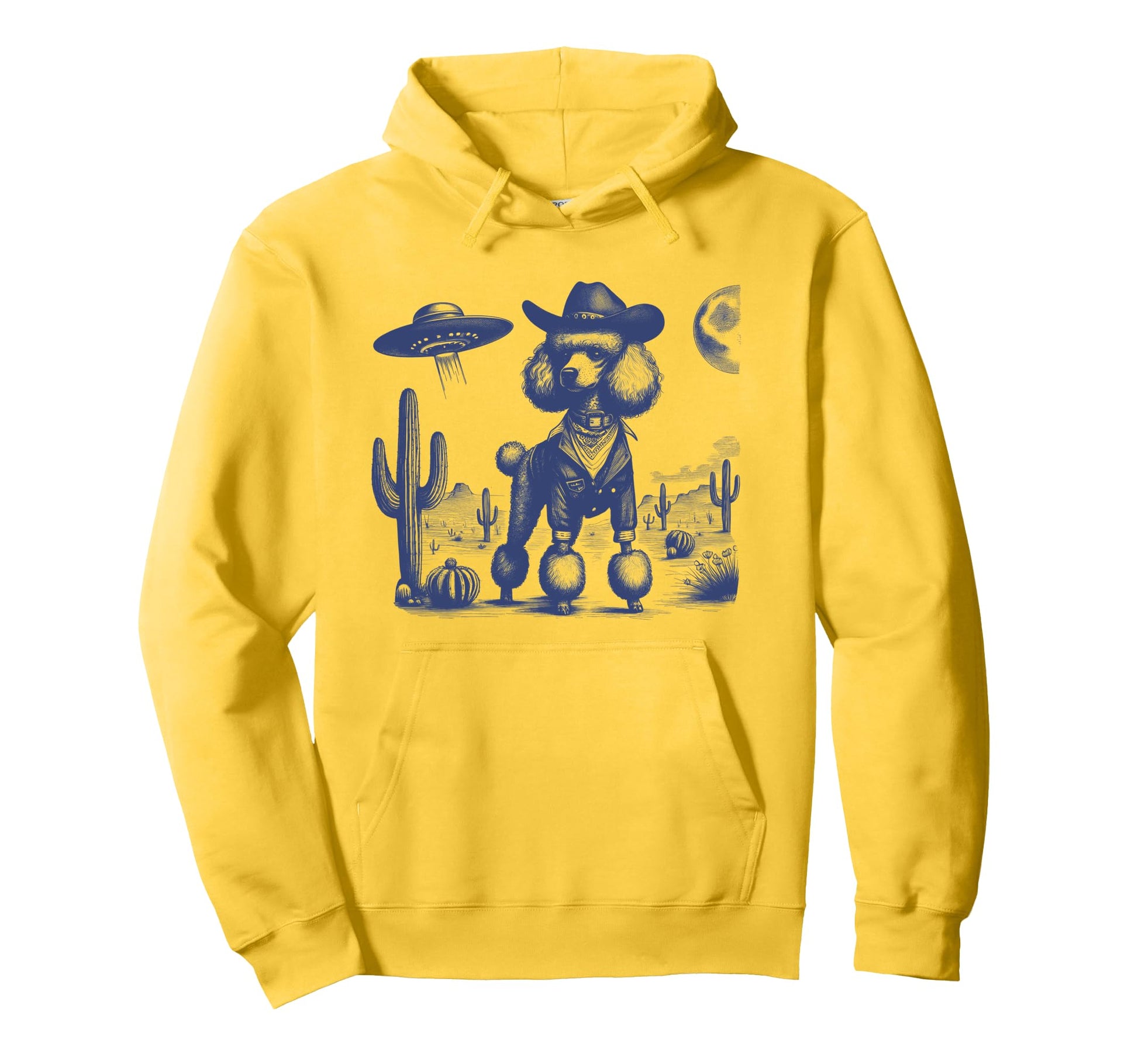 Funny Cowboy Poodle Dog Ufo Desert Hoodie - Aesthetic Graphic Unisex - T-Shirt, Sweatshirt, Hoodie