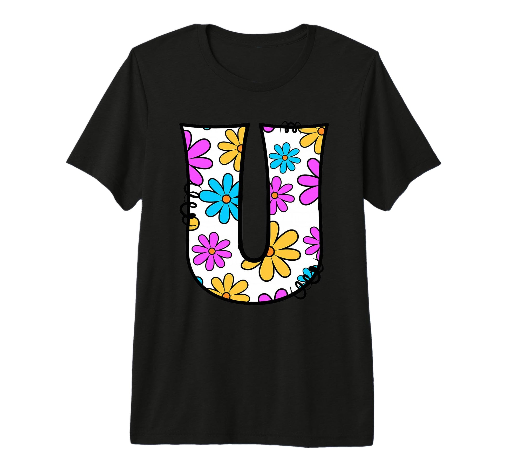 Letter U Floral Daisy Alphabet Tri Blend T-Shirt - Custom Art Print Unisex - T-Shirt, Sweatshirt, Hoodie