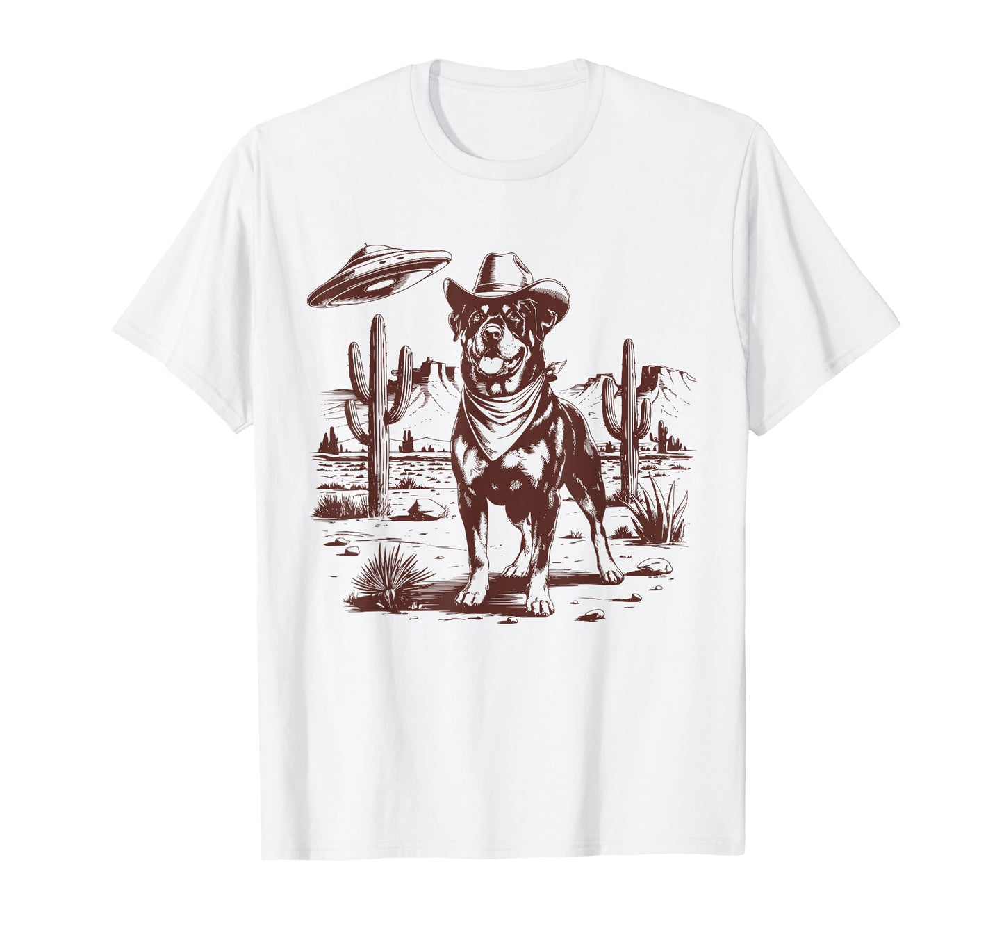Rottweiler Ufo Western Alien 90S Cowboy T-Shirt - Unique Graphic for Adults - T-Shirt, Sweatshirt, Hoodie
