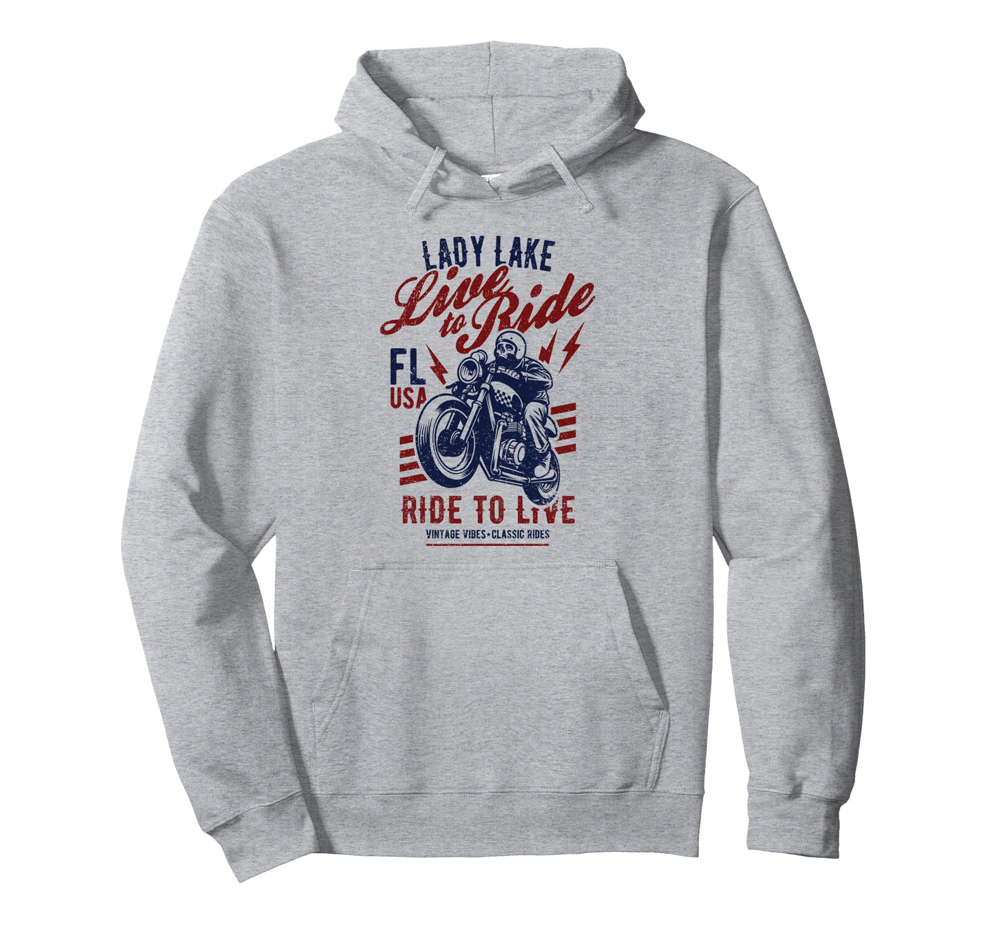 Lady Lake Florida Usa Motorcycle Skull Hoodie - Novelty Apparel Unisex - T-Shirt, Sweatshirt, Hoodie