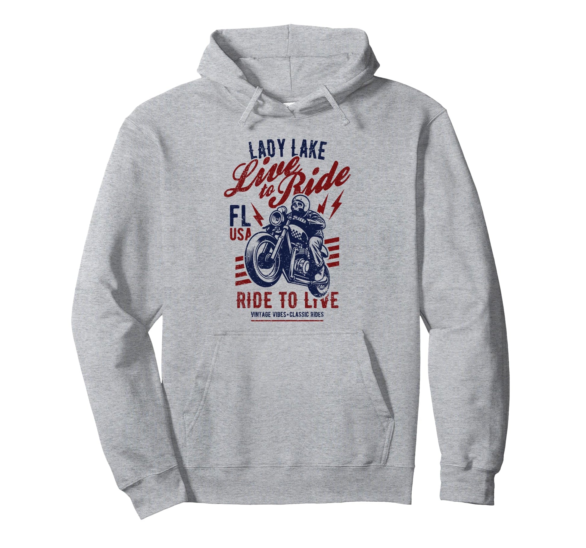 Lady Lake Florida Usa Motorcycle Skull Hoodie - Novelty Apparel Unisex - T-Shirt, Sweatshirt, Hoodie