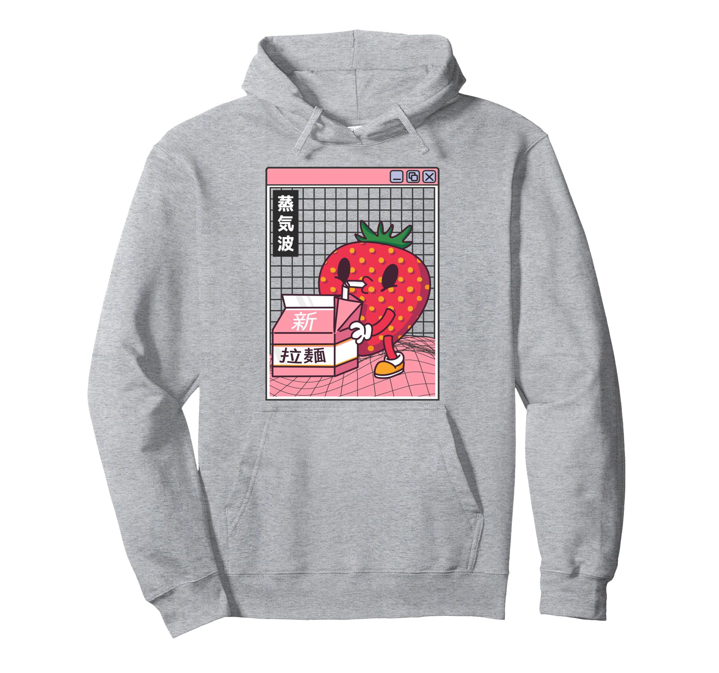 Strawberry Milk Carton Kawaii Grid Hoodie - Graphic Print Men Women - T-Shirt, Sweatshirt, Hoodie