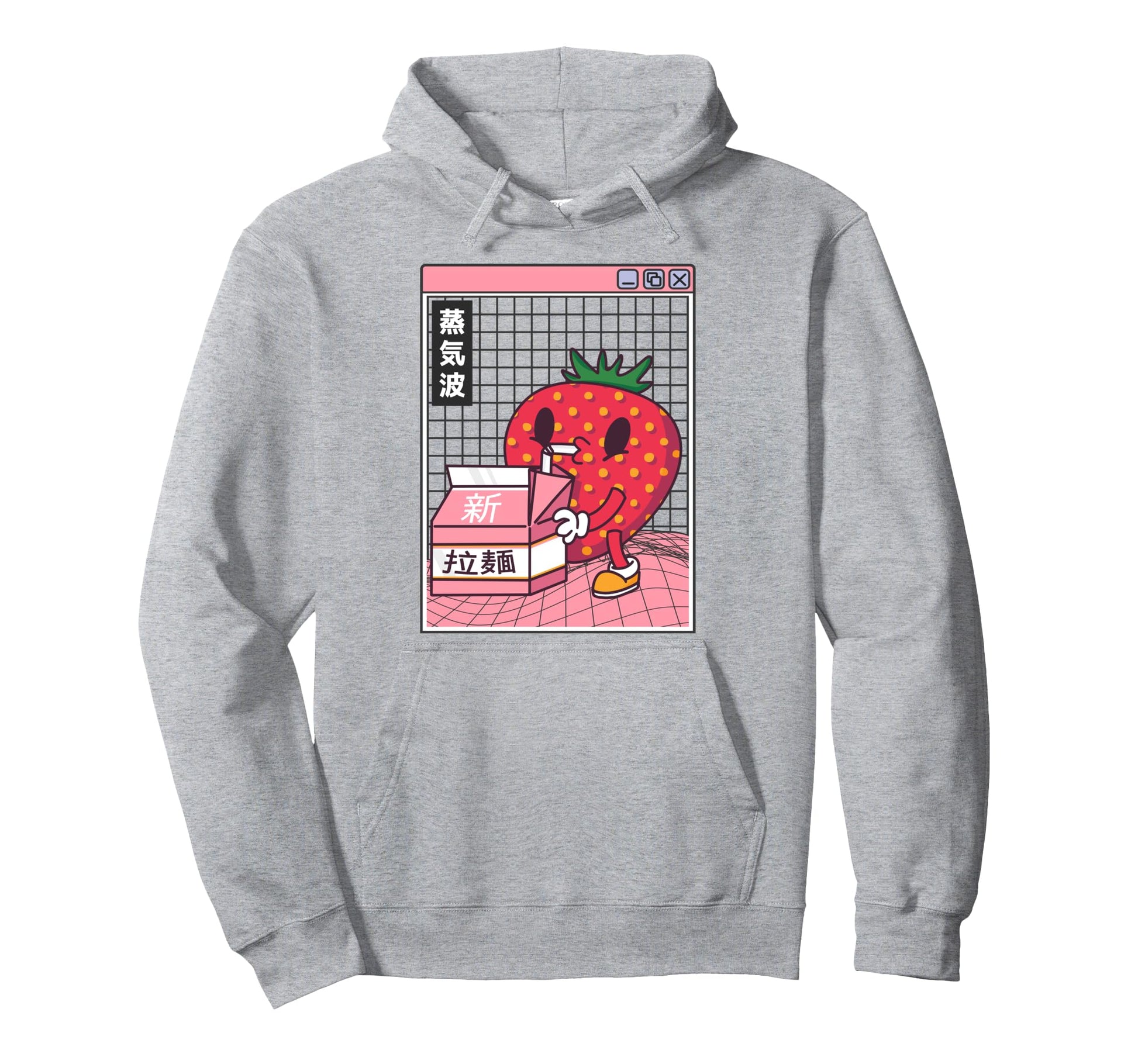 Strawberry Milk Carton Kawaii Grid Hoodie - Graphic Print Men Women - T-Shirt, Sweatshirt, Hoodie