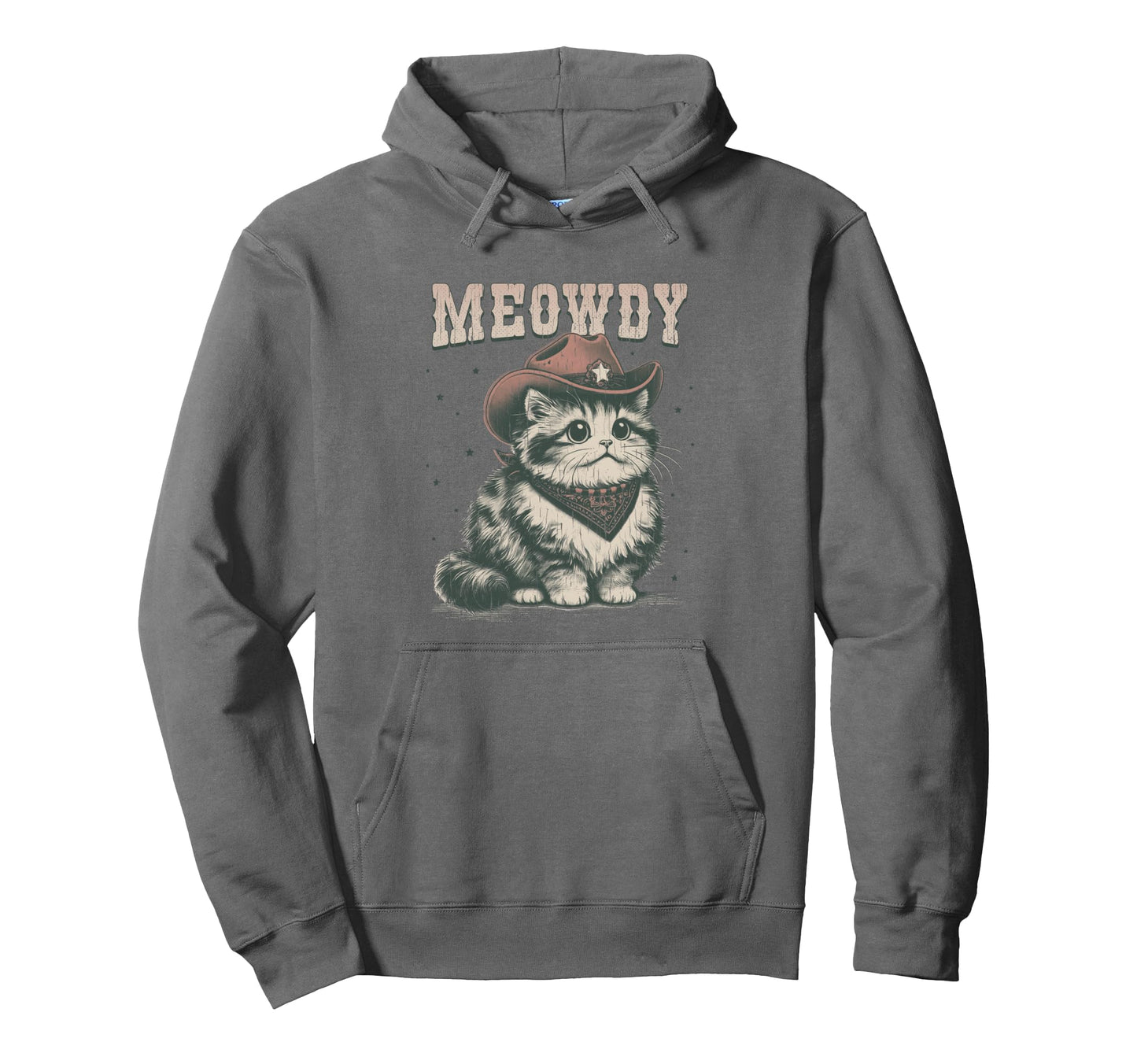 Meowdy Cat Cowboy Hat Funny Hoodie - Minimalist Print Men Women - T-Shirt, Sweatshirt, Hoodie