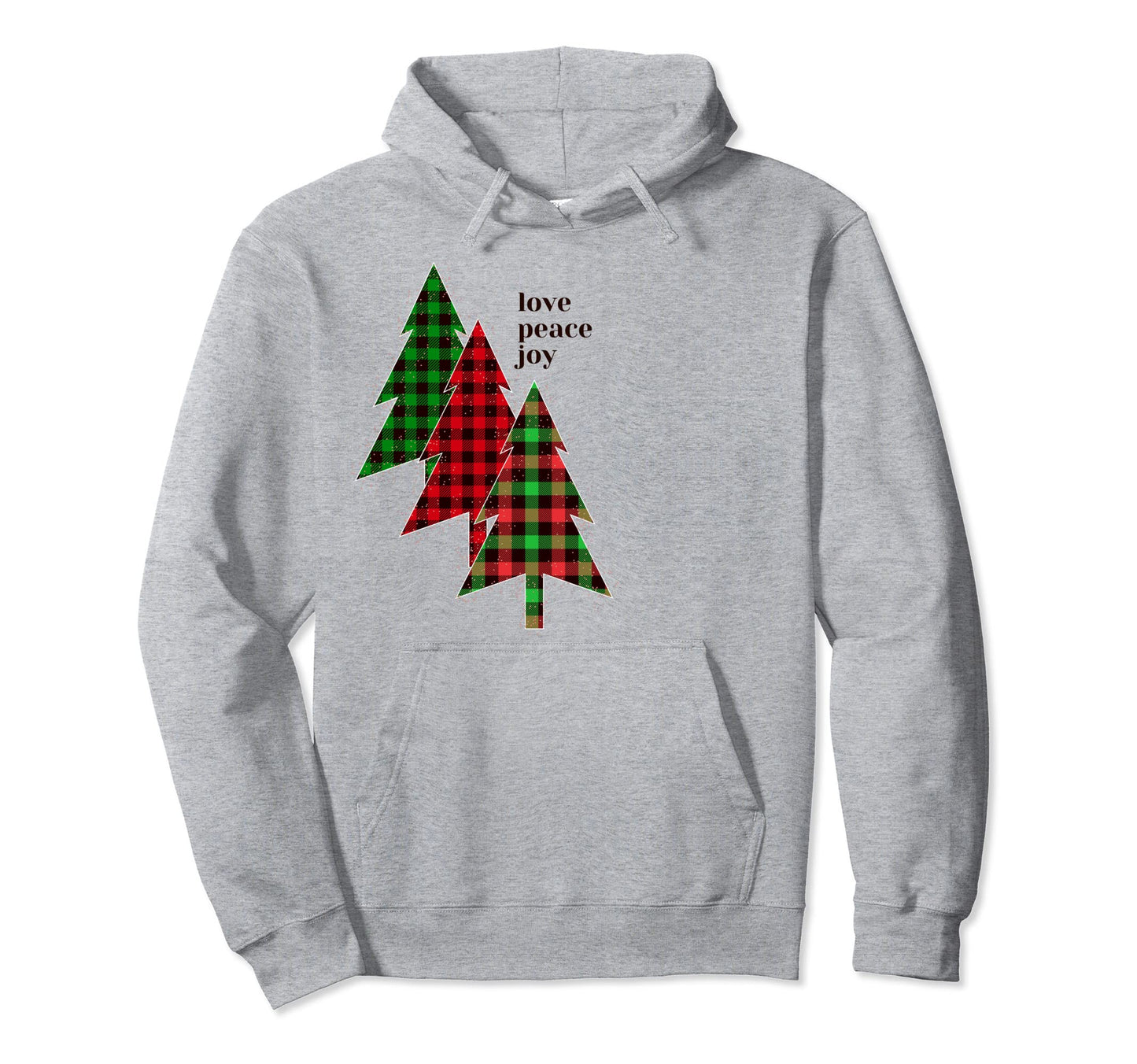 Holiday Plaid Tree Love Peace Joy Hoodie - Aesthetic Graphic Men Women - T-Shirt, Sweatshirt, Hoodie