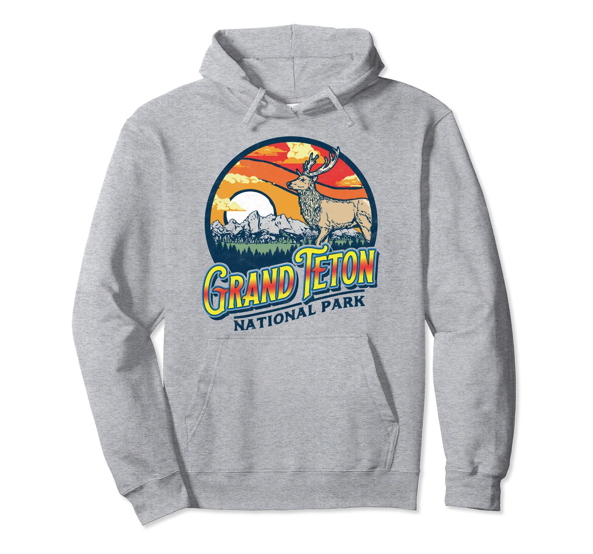 Grand Teton National Park 80S Elk Hoodie - Minimalist Print for Adults - T-Shirt, Sweatshirt, Hoodie