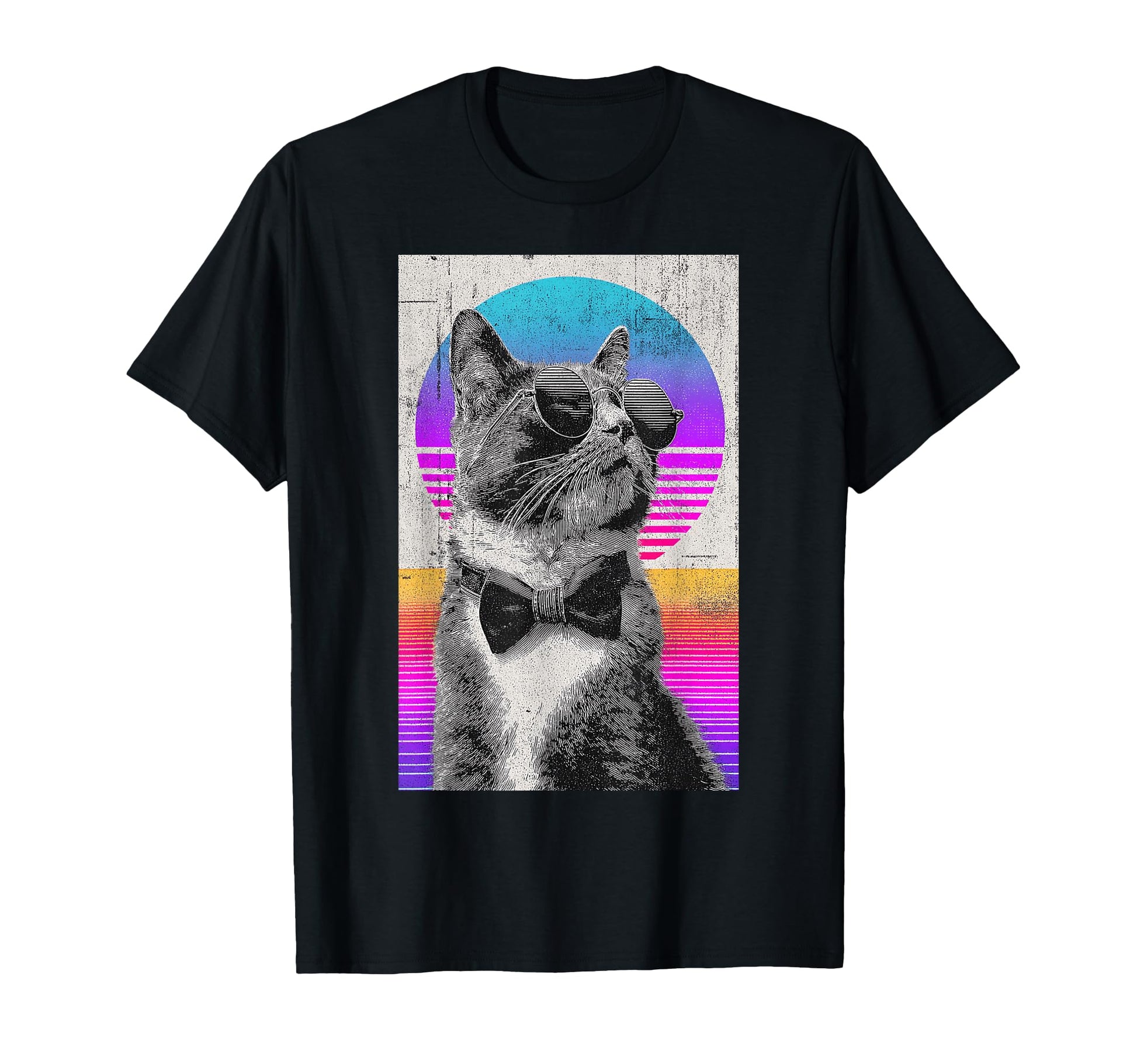 Funny Cat Bow Tie 80S Synthwave T-Shirt - Streetwear Style Men Women - T-Shirt, Sweatshirt, Hoodie